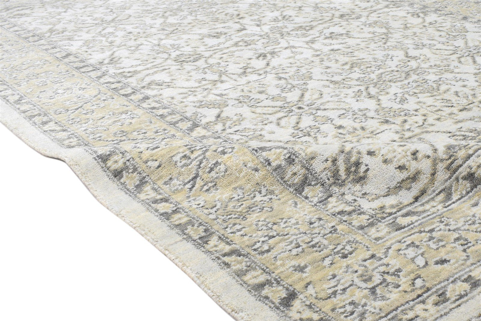 Jacquard Loom Cream Wool Silk Rug 5X8 Modern Oushak Oriental Room Size Carpet Area Rug