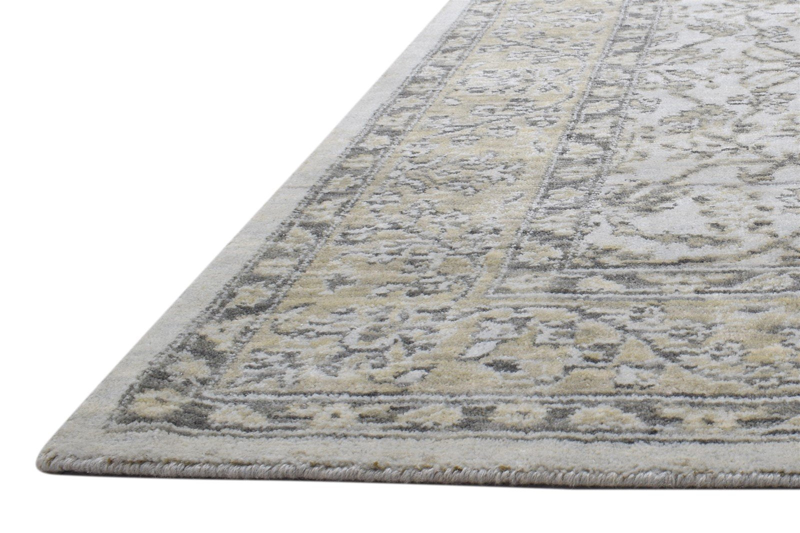 Jacquard Loom Cream Wool Silk Rug 5X8 Modern Oushak Oriental Room Size Carpet Area Rug