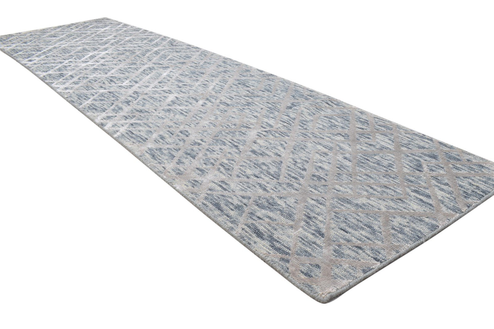 Jacquard Loom Grey Wool Silk Rug 2X8 Modern Scandinavian Geometric Small Runner Area Rug