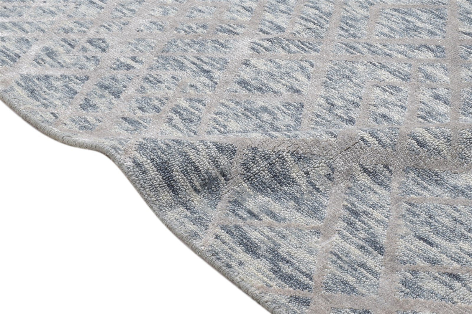 Jacquard Loom Grey Wool Silk Rug 2X8 Modern Scandinavian Geometric Small Runner Area Rug