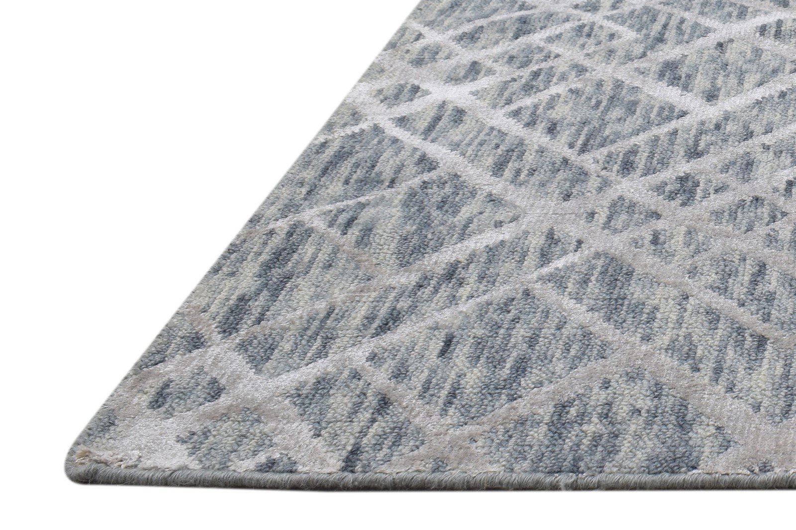 Jacquard Loom Grey Wool Silk Rug 2X8 Modern Scandinavian Geometric Small Runner Area Rug
