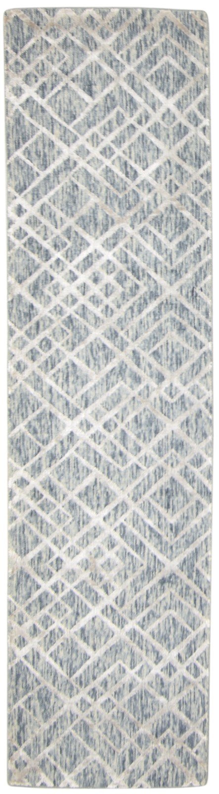 Jacquard Loom Grey Wool Silk Rug 2X8 Modern Scandinavian Geometric Small Runner Area Rug
