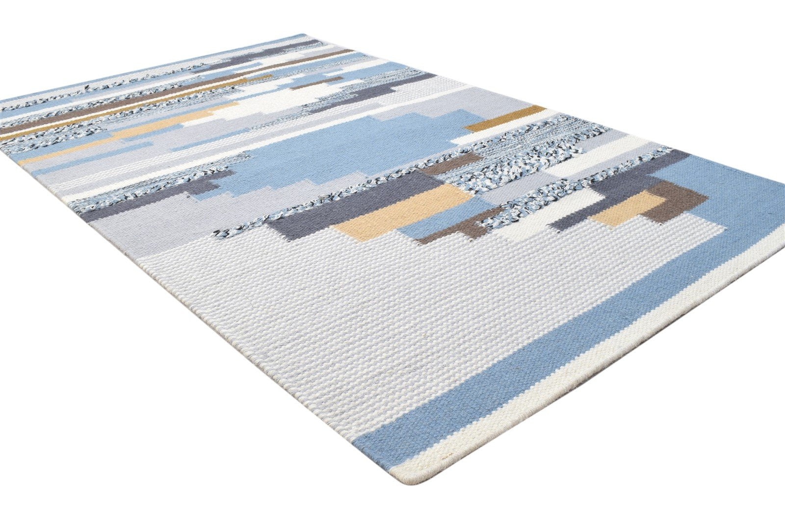 4' X 6' Rug Wool Blue Modern Dhurrie Moroccan Geometric Room Size Carpet Area Rug