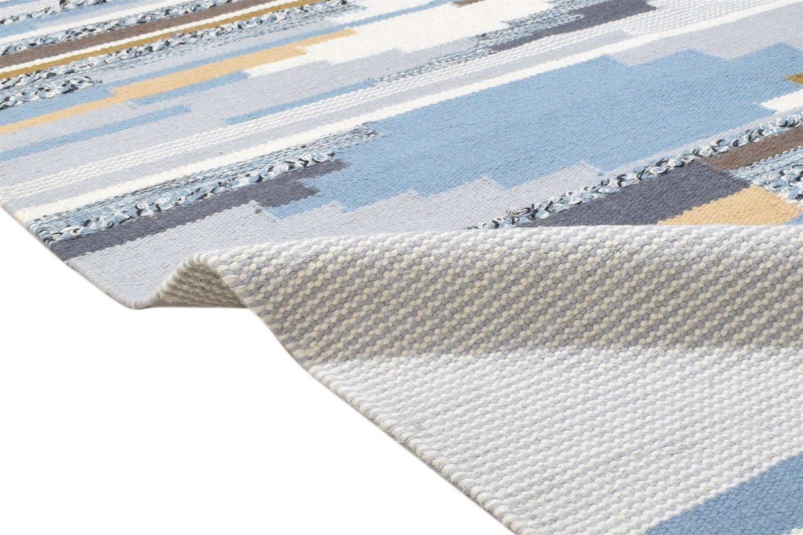 4' X 6' Rug Wool Blue Modern Dhurrie Moroccan Geometric Room Size Carpet Area Rug