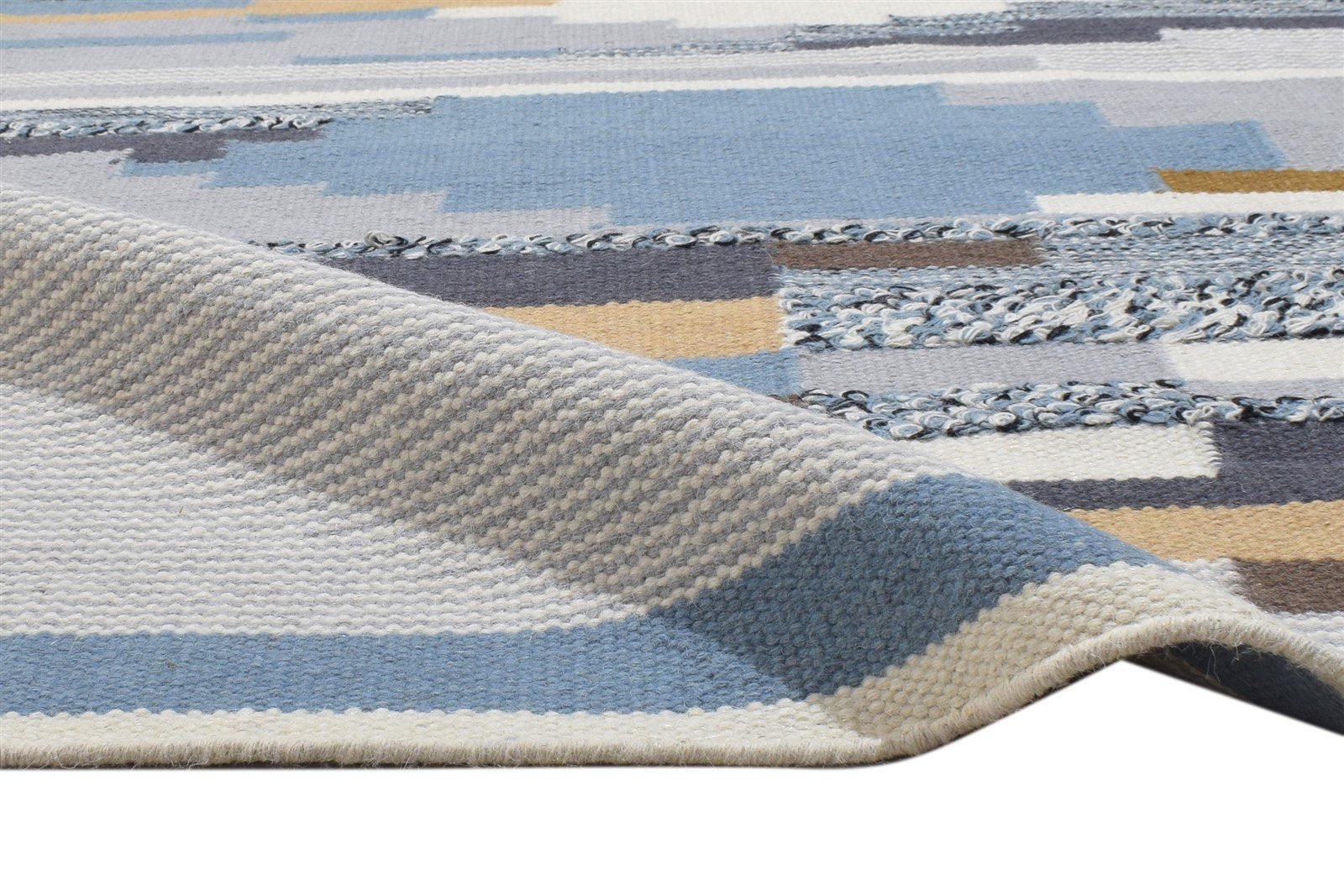 4' X 6' Rug Wool Blue Modern Dhurrie Moroccan Geometric Room Size Carpet Area Rug