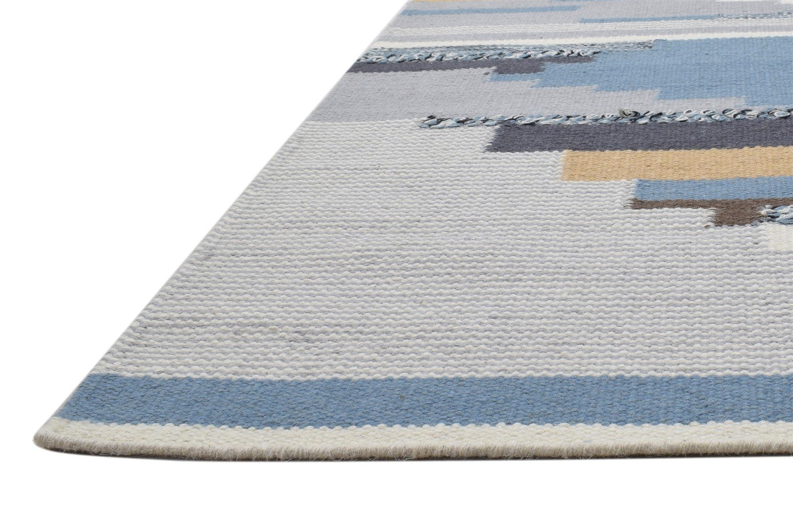 4' X 6' Rug Wool Blue Modern Dhurrie Moroccan Geometric Room Size Carpet Area Rug