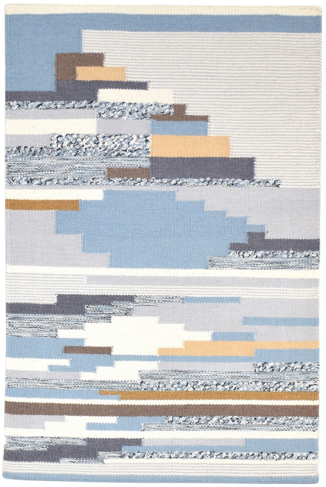 4' X 6' Rug Wool Blue Modern Dhurrie Moroccan Geometric Room Size Carpet Area Rug
