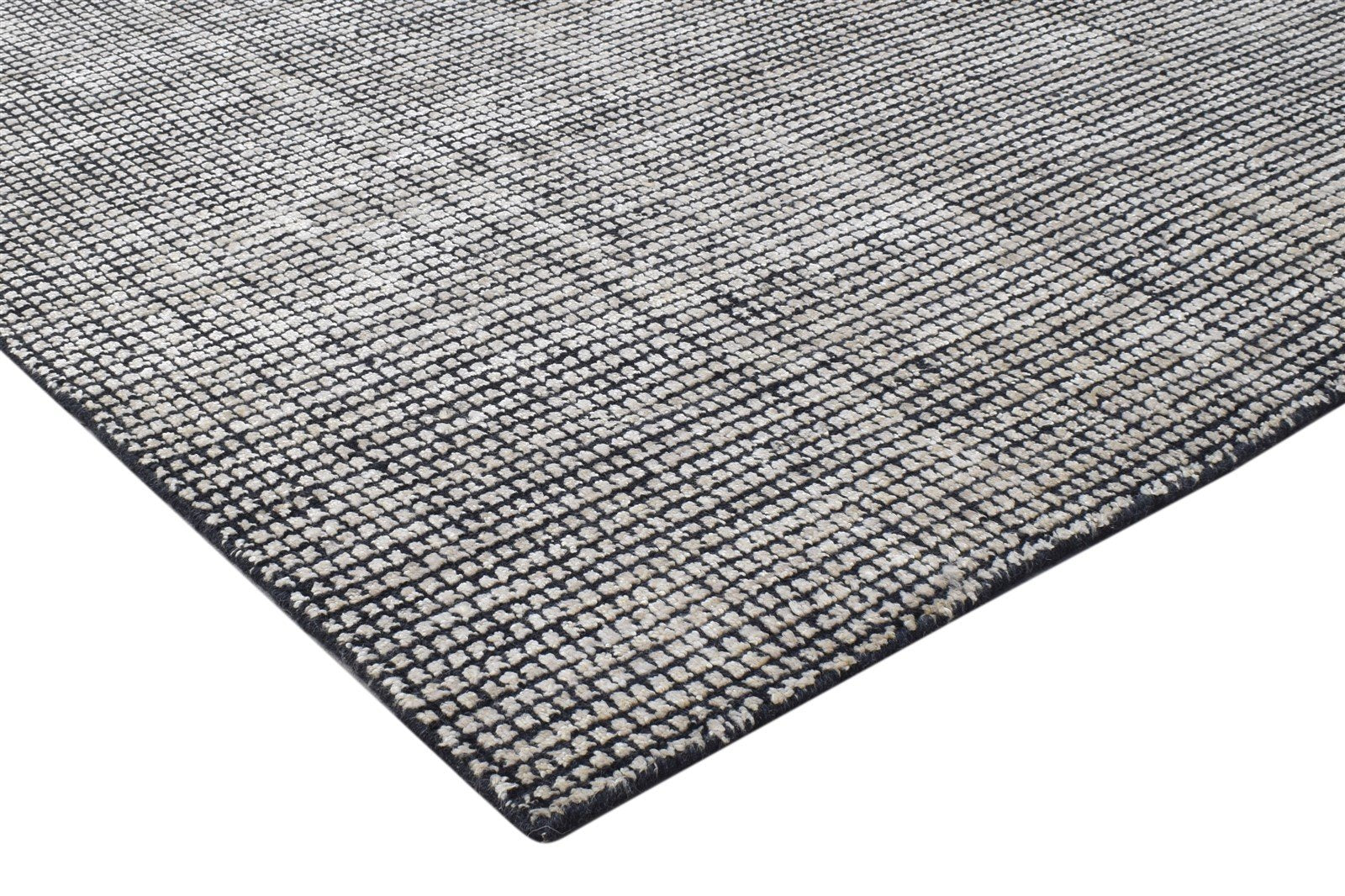 Handloom Charcoal Wool / Silk Rug 4X6 Modern Scandinavian Solid Room Size Area Rug