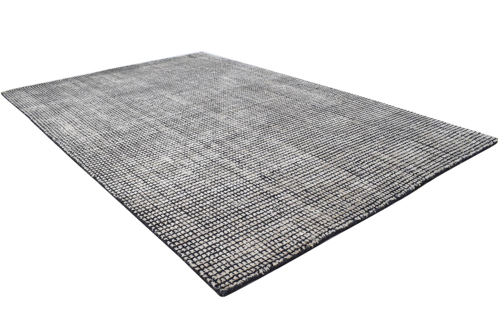 Handloom Charcoal Wool / Silk Rug 4X6 Modern Scandinavian Solid Room Size Area Rug