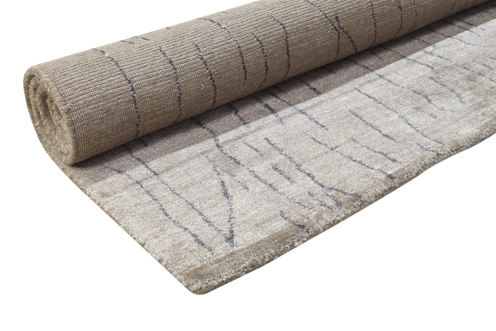 Silk Beige Rug 4' X 6' Modern Handloom Scandinavian Abstract Room Size Carpet Area Rug