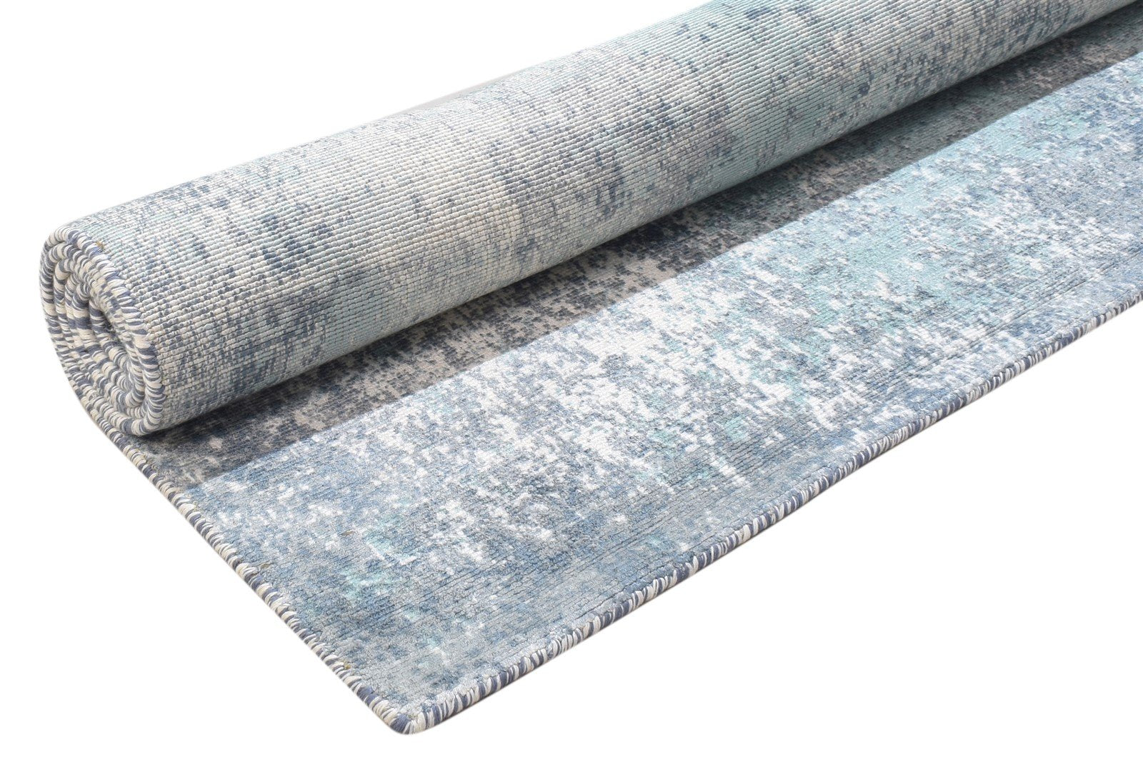 Blue Silk Rug 4' X 6' Modern Hand Woven Indian Abstract Room Size Carpet Area Rug
