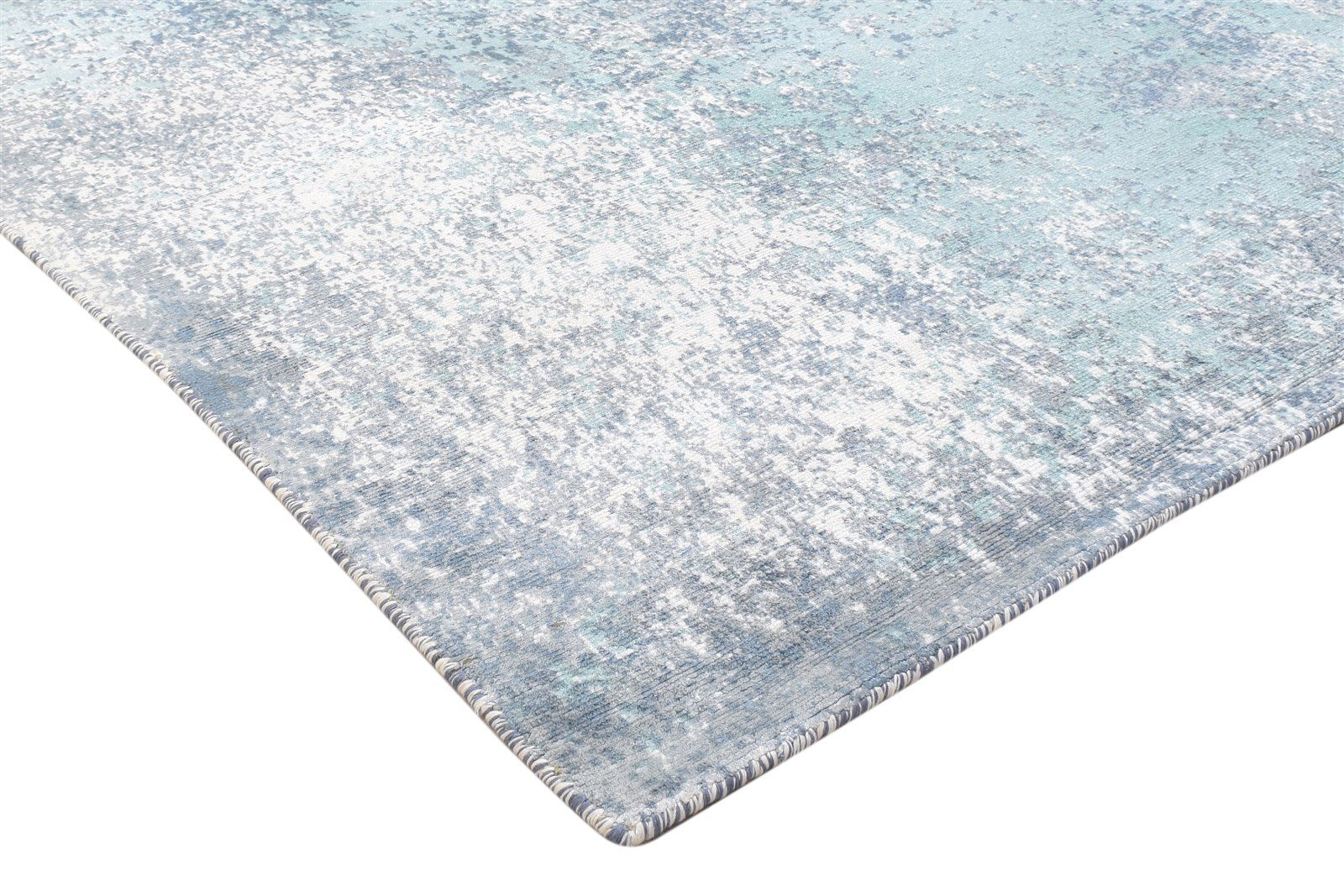 Blue Silk Rug 4' X 6' Modern Hand Woven Indian Abstract Room Size Carpet Area Rug