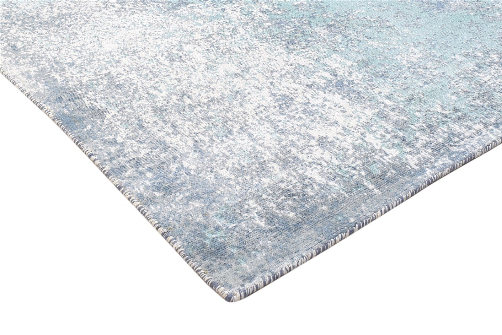 Blue Silk Rug 4' X 6' Modern Hand Woven Indian Abstract Room Size Carpet Area Rug