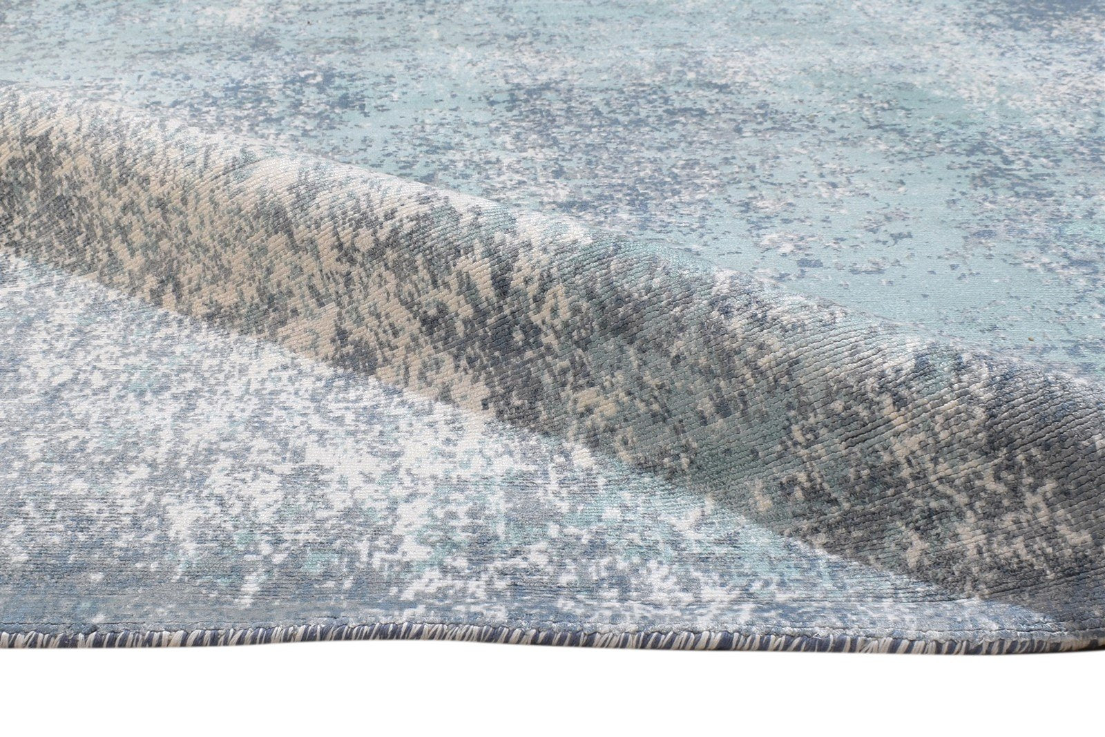 Blue Silk Rug 4' X 6' Modern Hand Woven Indian Abstract Room Size Carpet Area Rug