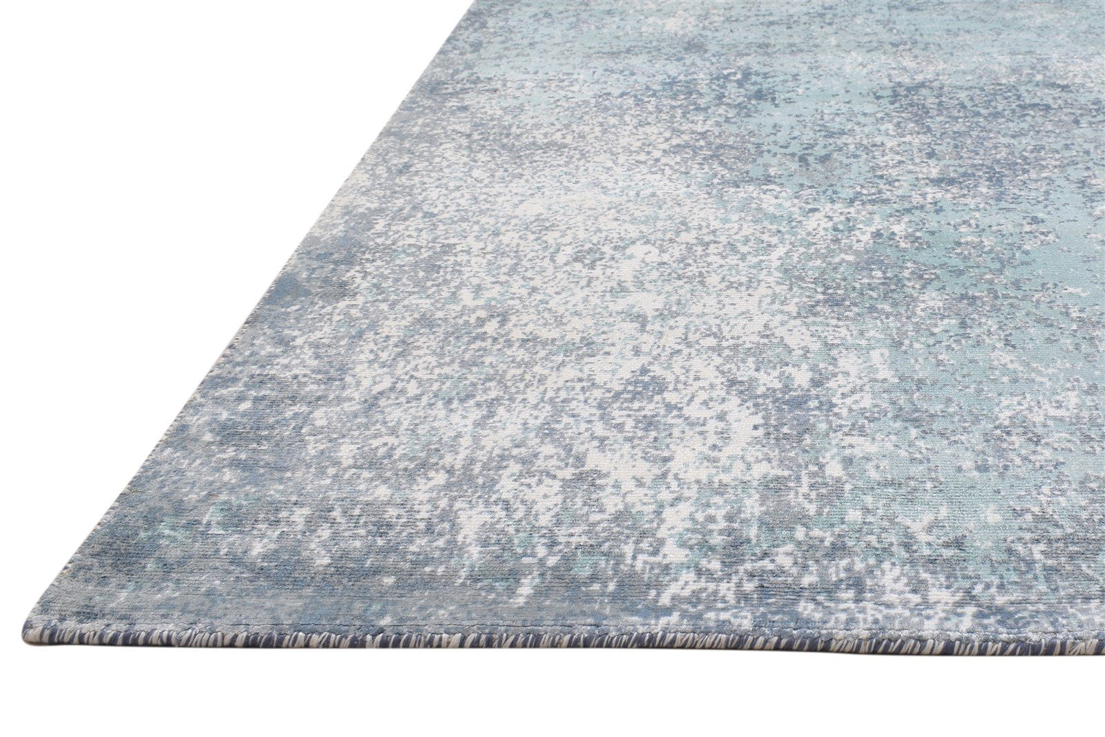 Blue Silk Rug 4' X 6' Modern Hand Woven Indian Abstract Room Size Carpet Area Rug