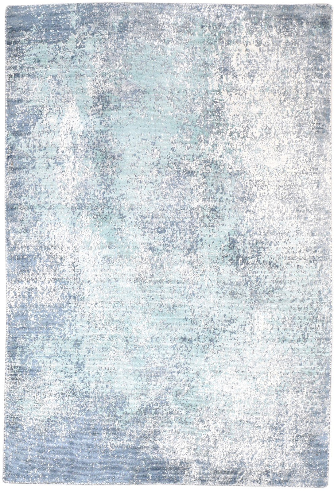 Blue Silk Rug 4' X 6' Modern Hand Woven Indian Abstract Room Size Carpet Area Rug