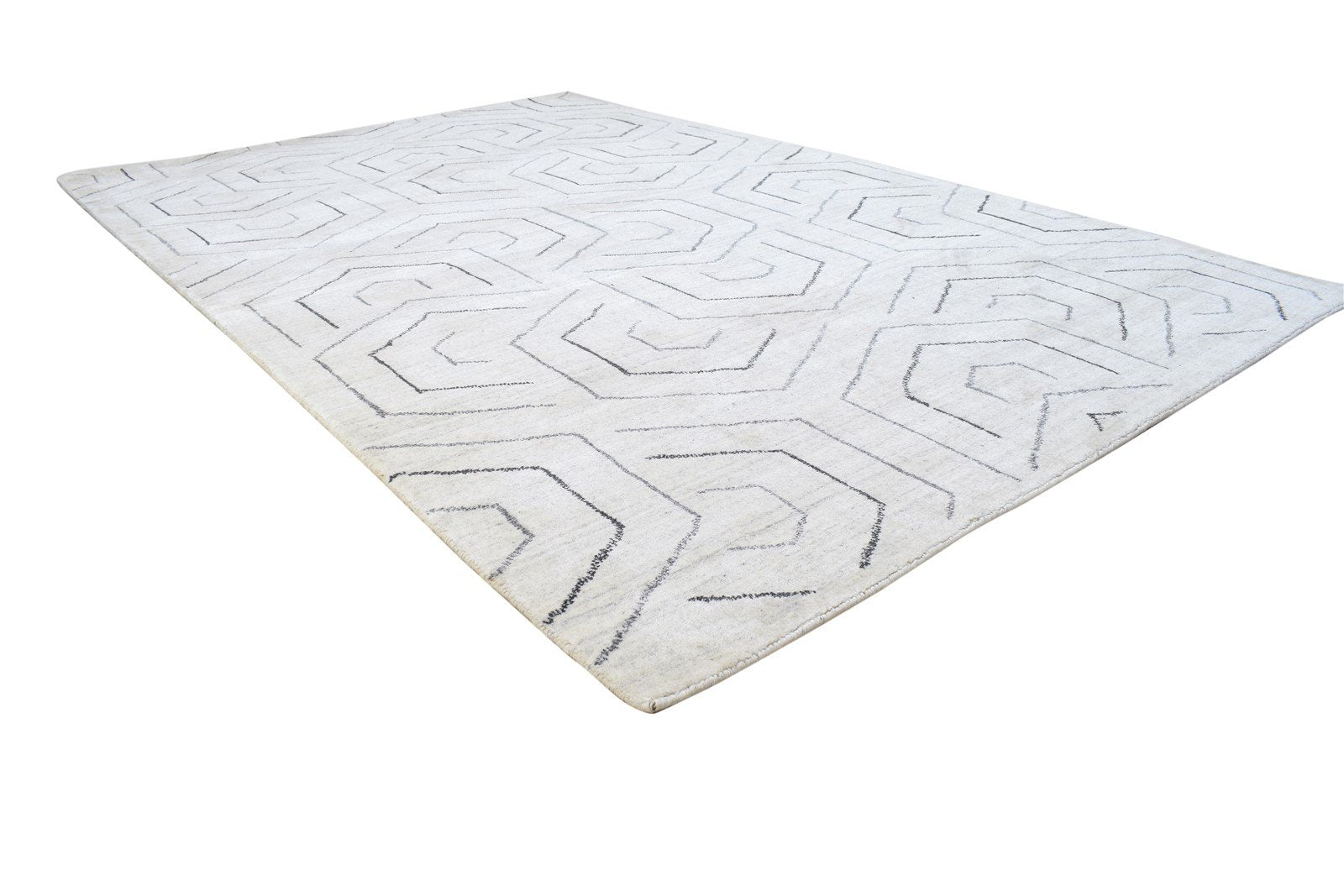 Hand Woven Grey Silk Rug 5' X 8' Modern Scandinavian Geometric Room Size Carpet Area Rug