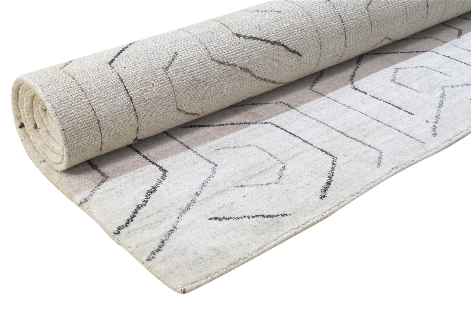 Hand Woven Grey Silk Rug 5' X 8' Modern Scandinavian Geometric Room Size Carpet Area Rug