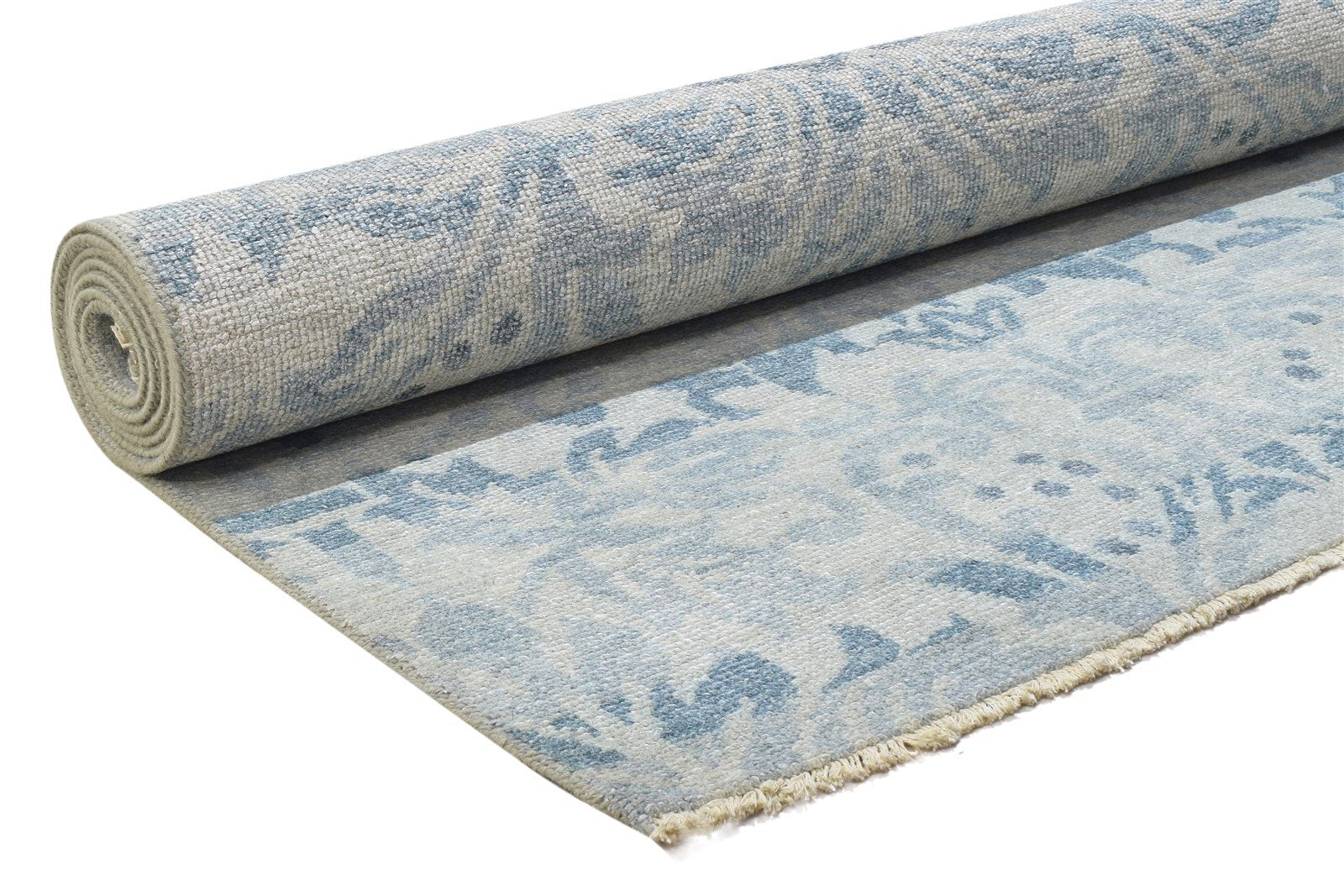 Blue Wool Rug 8' X 10' Modern Hand Knotted Moroccan Floral Large Carpet Area Rug