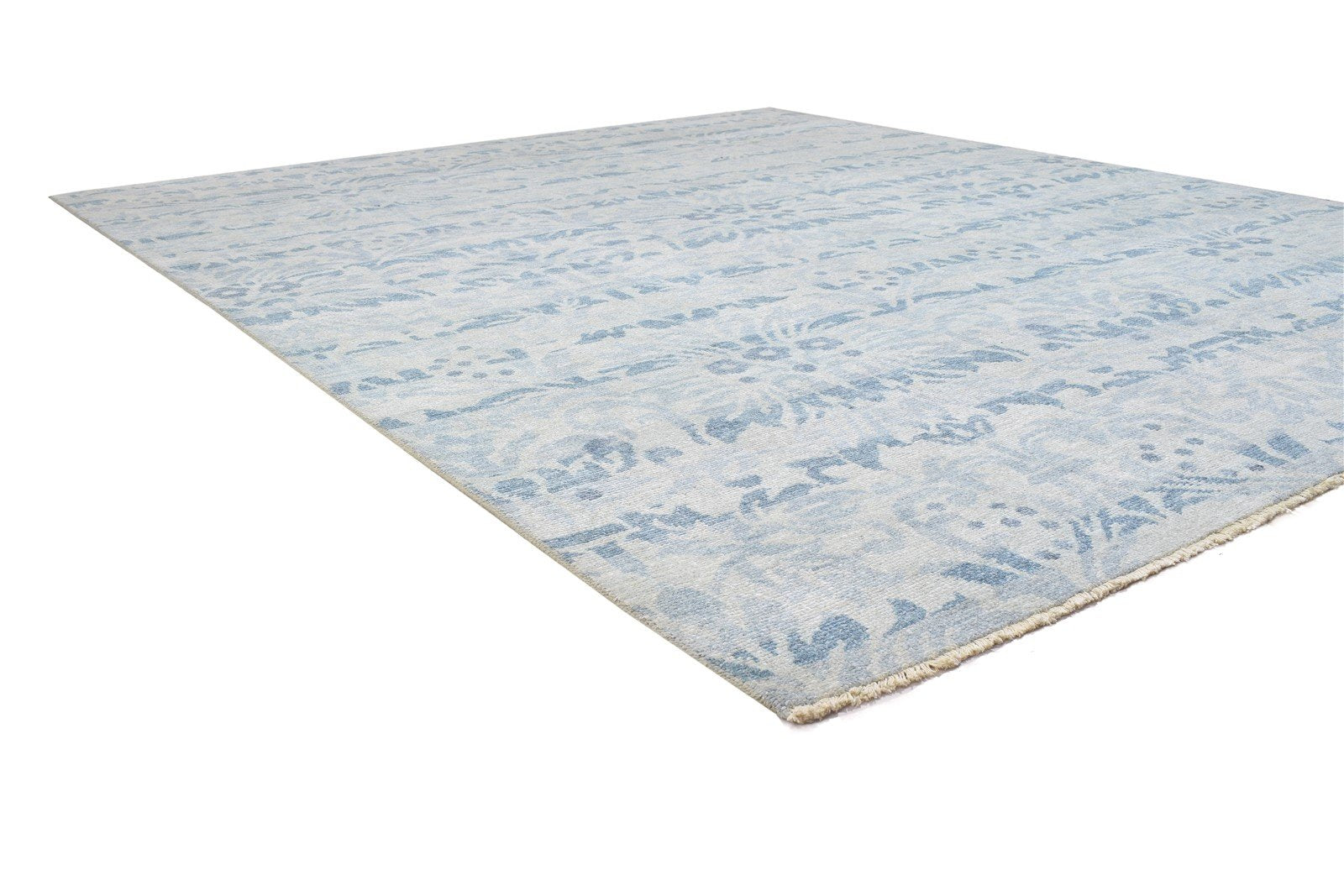 Blue Wool Rug 8' X 10' Modern Hand Knotted Moroccan Floral Large Carpet Area Rug