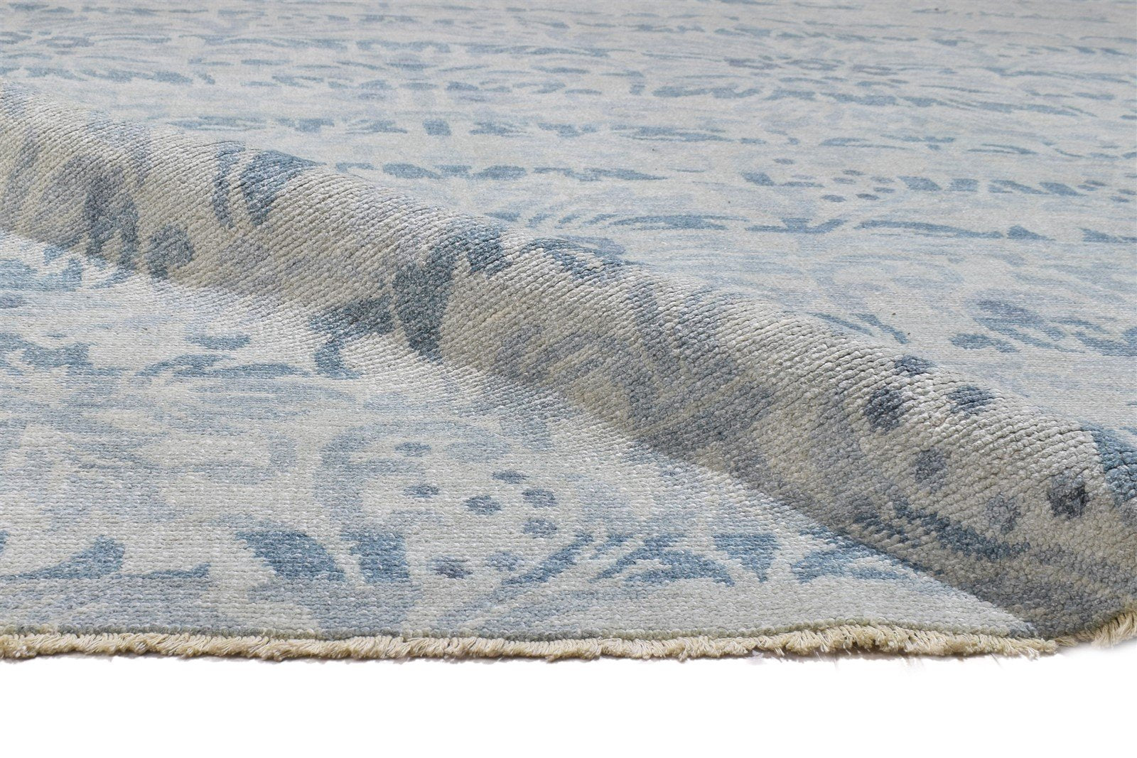 Blue Wool Rug 8' X 10' Modern Hand Knotted Moroccan Floral Large Carpet Area Rug