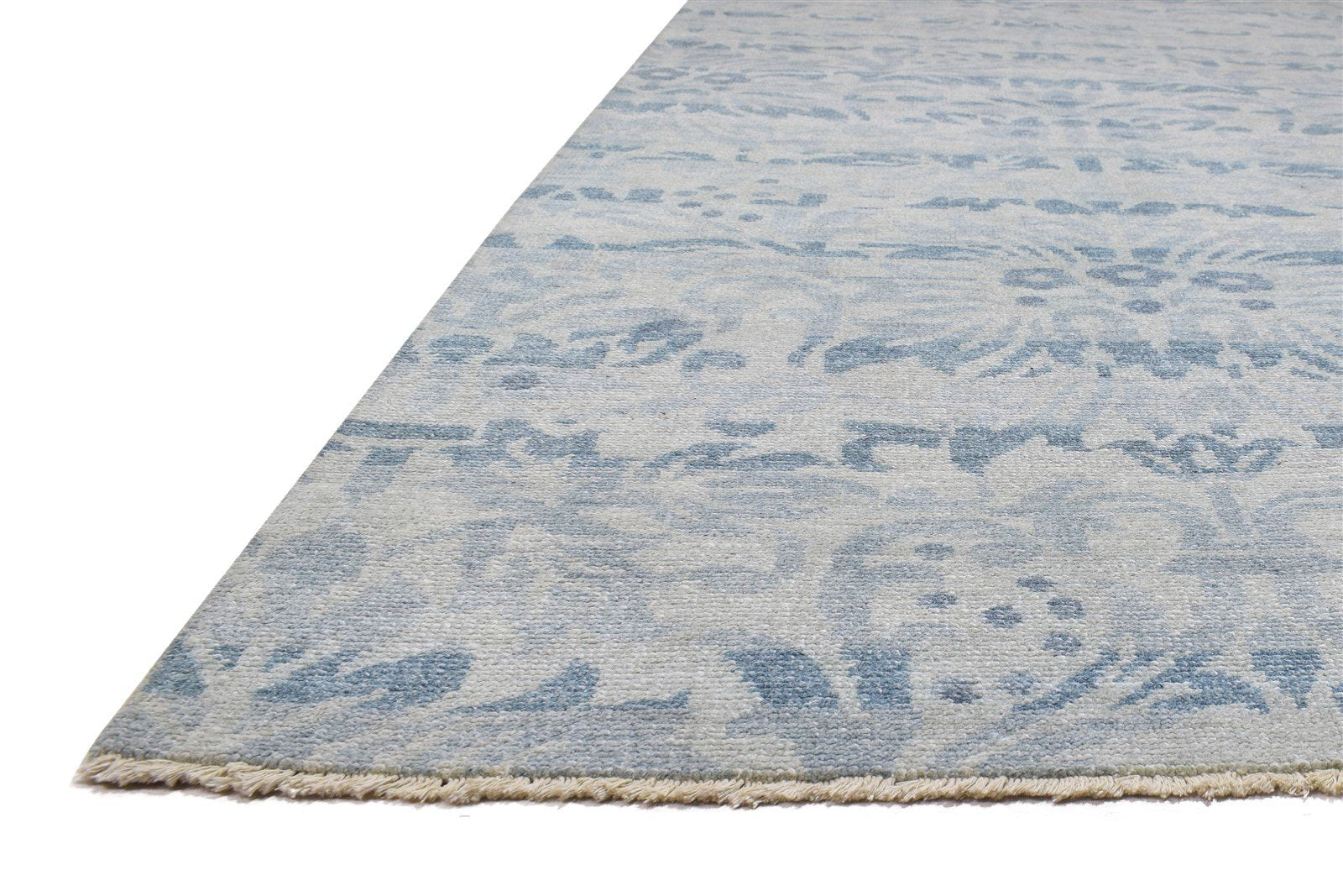 Blue Wool Rug 8' X 10' Modern Hand Knotted Moroccan Floral Large Carpet Area Rug