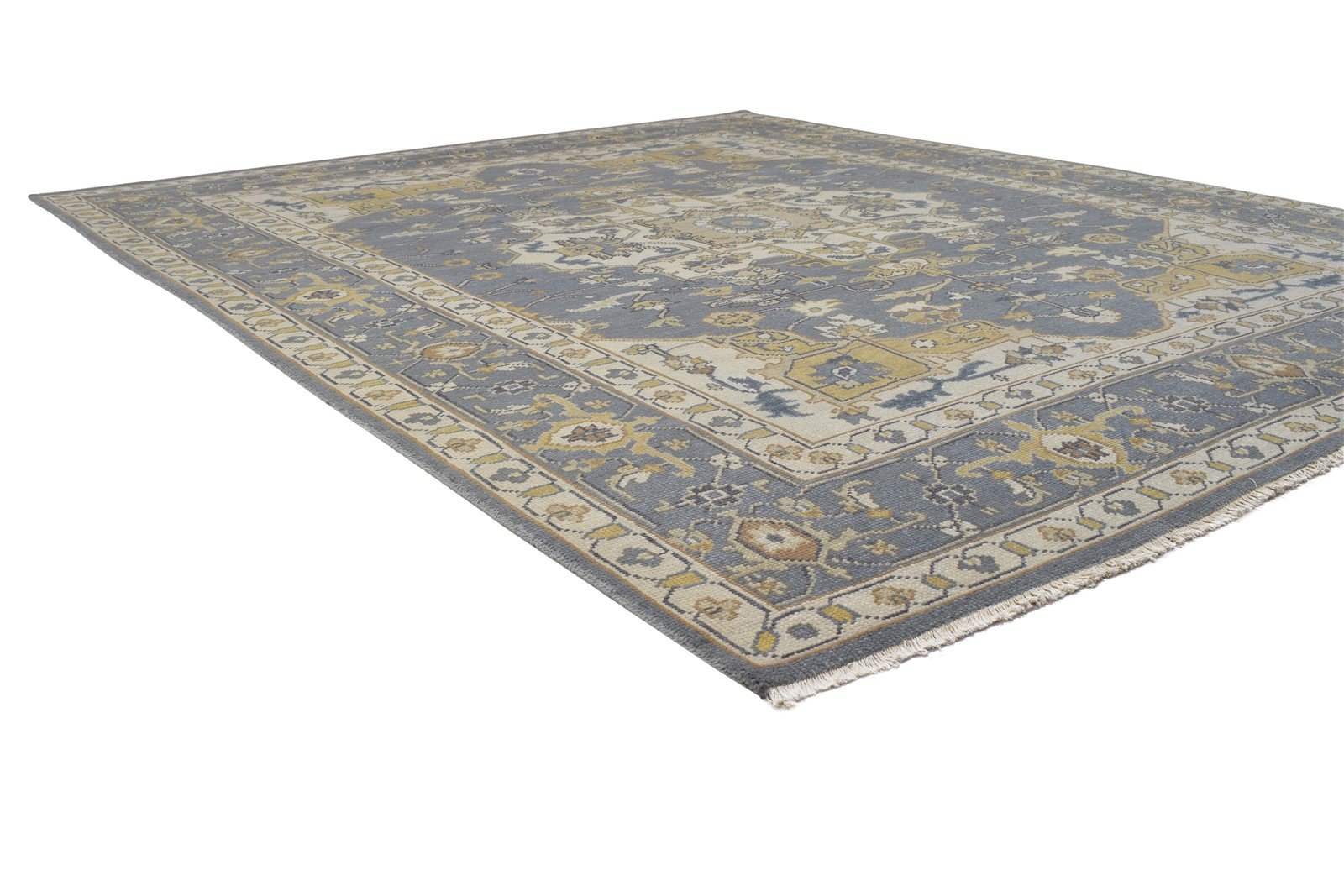 Blue Wool Rug 8' X 10' Persian Hand Knotted Heriz-Indian Oriental Large Carpet Area Rug