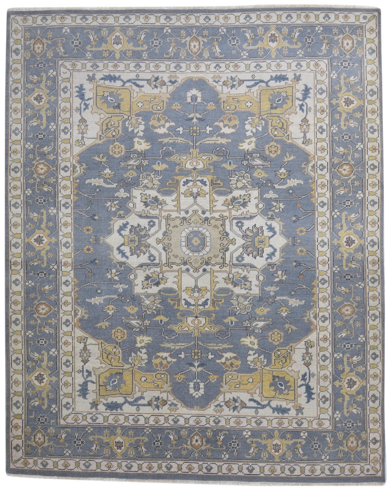 Blue Wool Rug 8' X 10' Persian Hand Knotted Heriz-Indian Oriental Large Carpet Area Rug