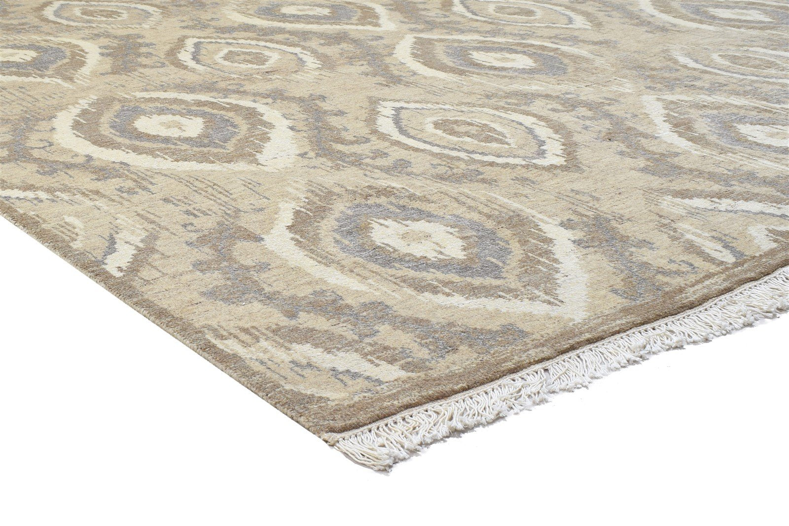Beige Wool Rug 8' X 10' Modern Hand Knotted Moroccan Trellis Large Carpet Area Rug