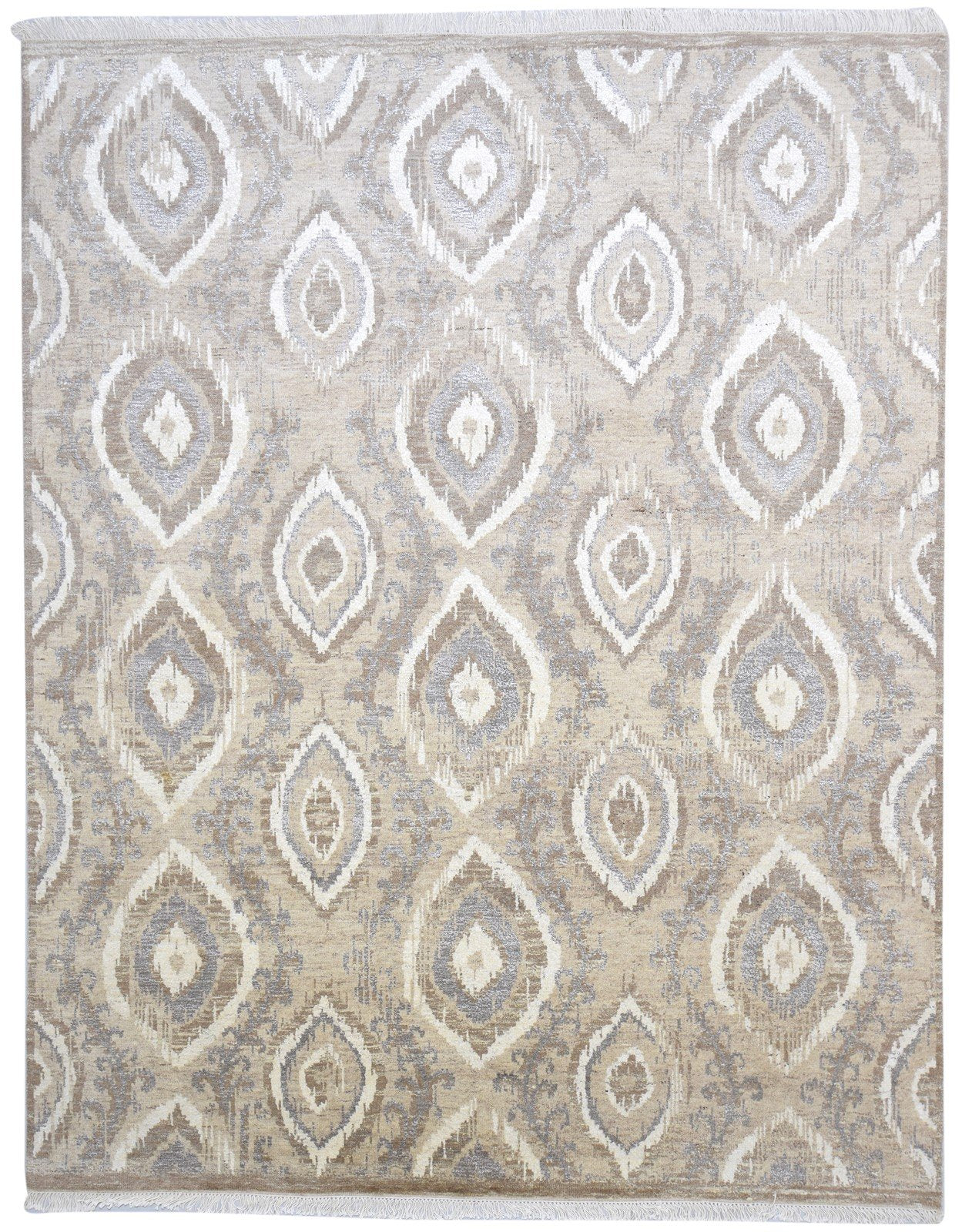 Beige Wool Rug 8' X 10' Modern Hand Knotted Moroccan Trellis Large Carpet Area Rug