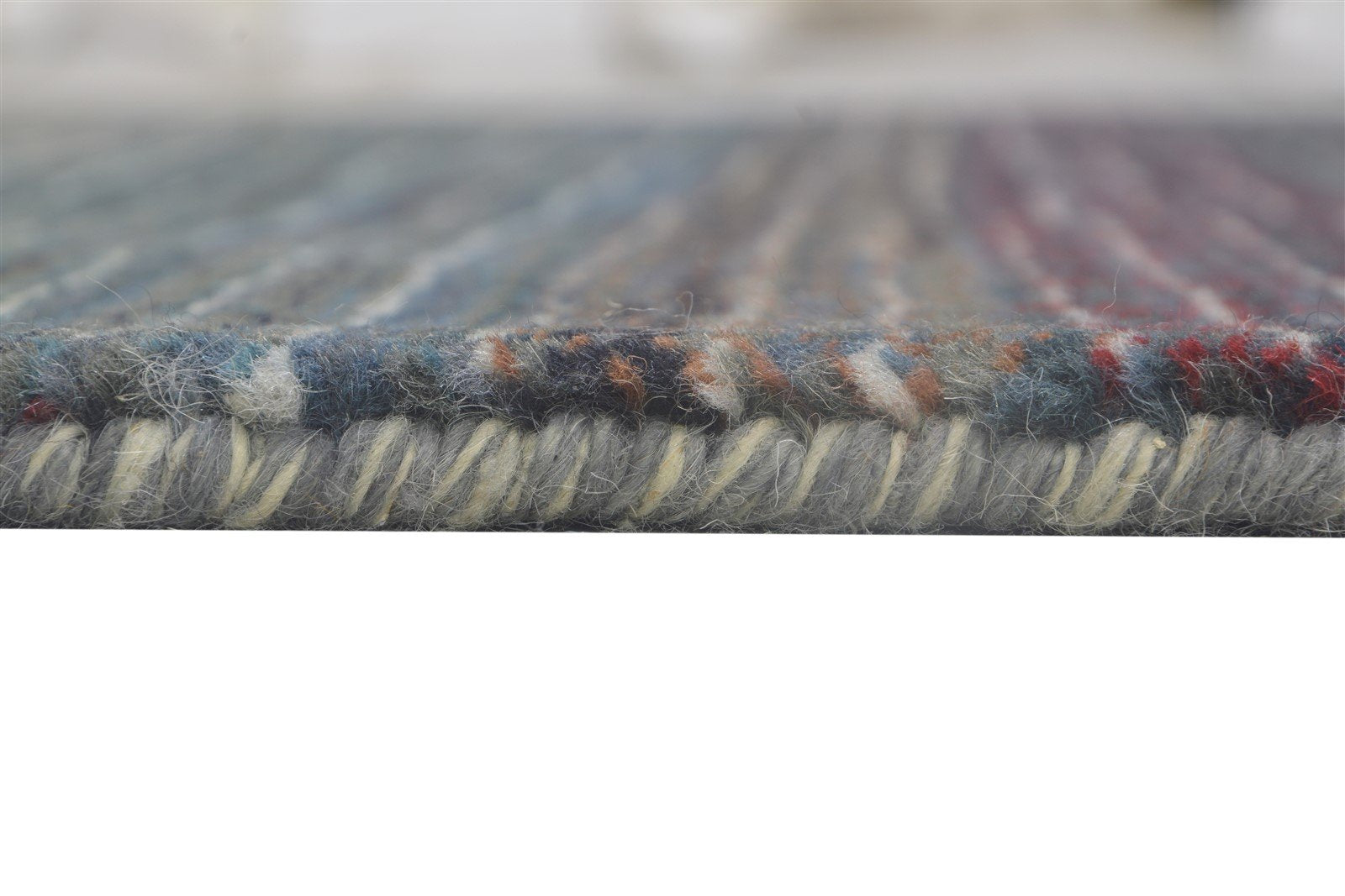 Wool Blue Rug 4' X 5' Modern Hand Knotted Bohemian Striped Room Size Carpet Area Rug