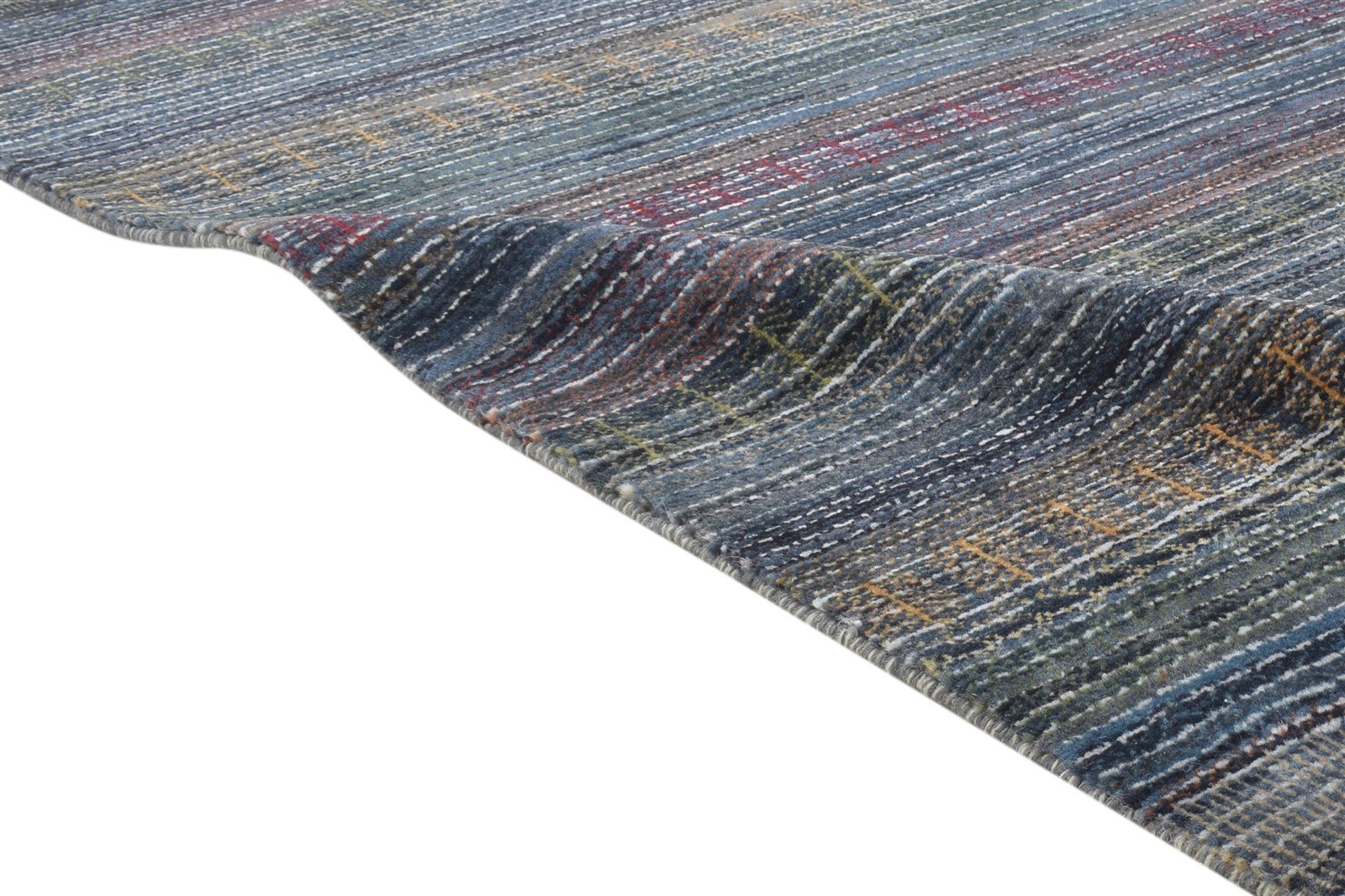 Wool Blue Rug 4' X 5' Modern Hand Knotted Bohemian Striped Room Size Carpet Area Rug