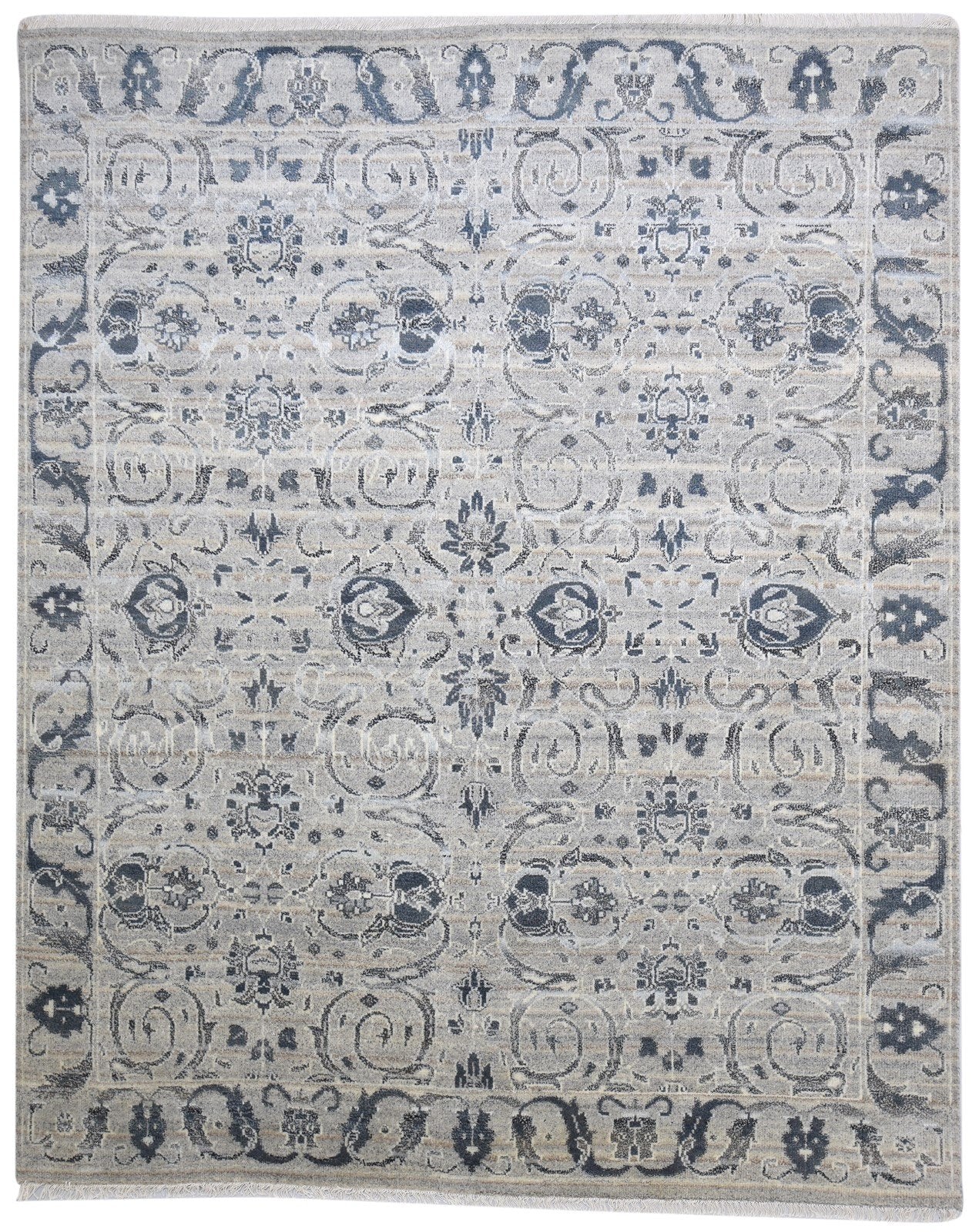 Hand Knotted Grey Wool Rug 8' X 10' Persian Kashan Oriental Large Carpet Area Rug