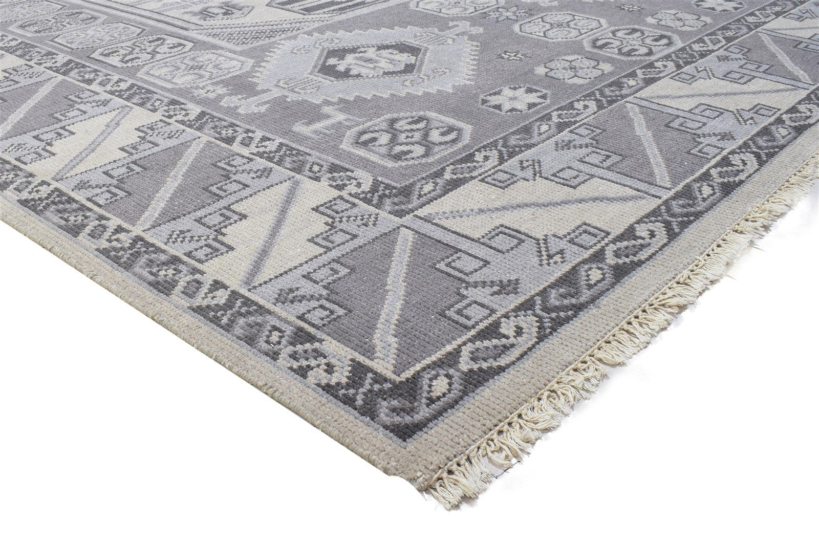 Hand Knotted Dark Grey Wool Rug 8' X 10' Persian Khotan Oriental Large Carpet Area Rug