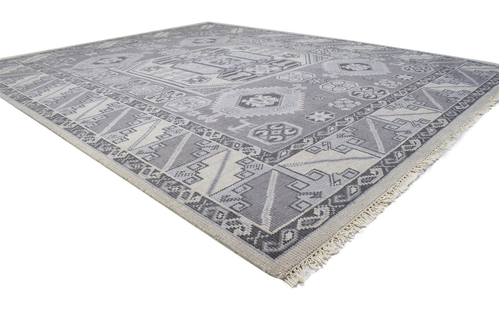 Hand Knotted Dark Grey Wool Rug 8' X 10' Persian Khotan Oriental Large Carpet Area Rug