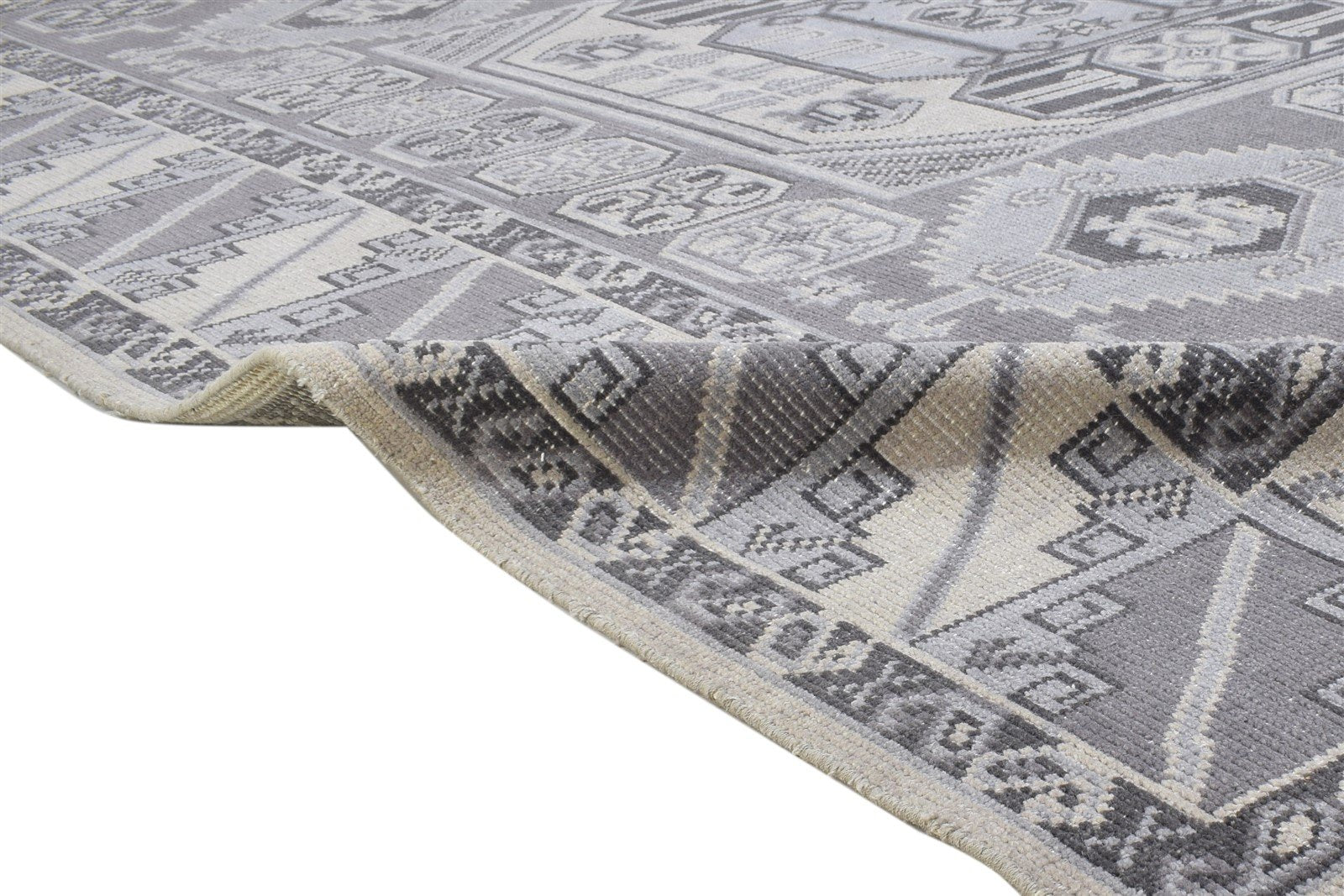 Hand Knotted Dark Grey Wool Rug 8' X 10' Persian Khotan Oriental Large Carpet Area Rug