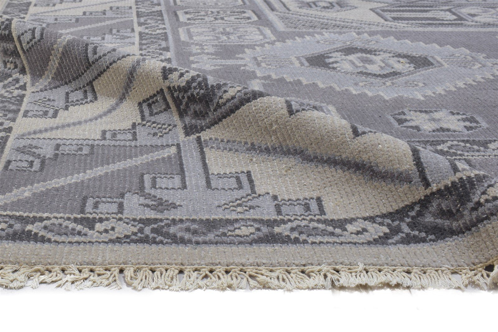 Hand Knotted Dark Grey Wool Rug 8' X 10' Persian Khotan Oriental Large Carpet Area Rug