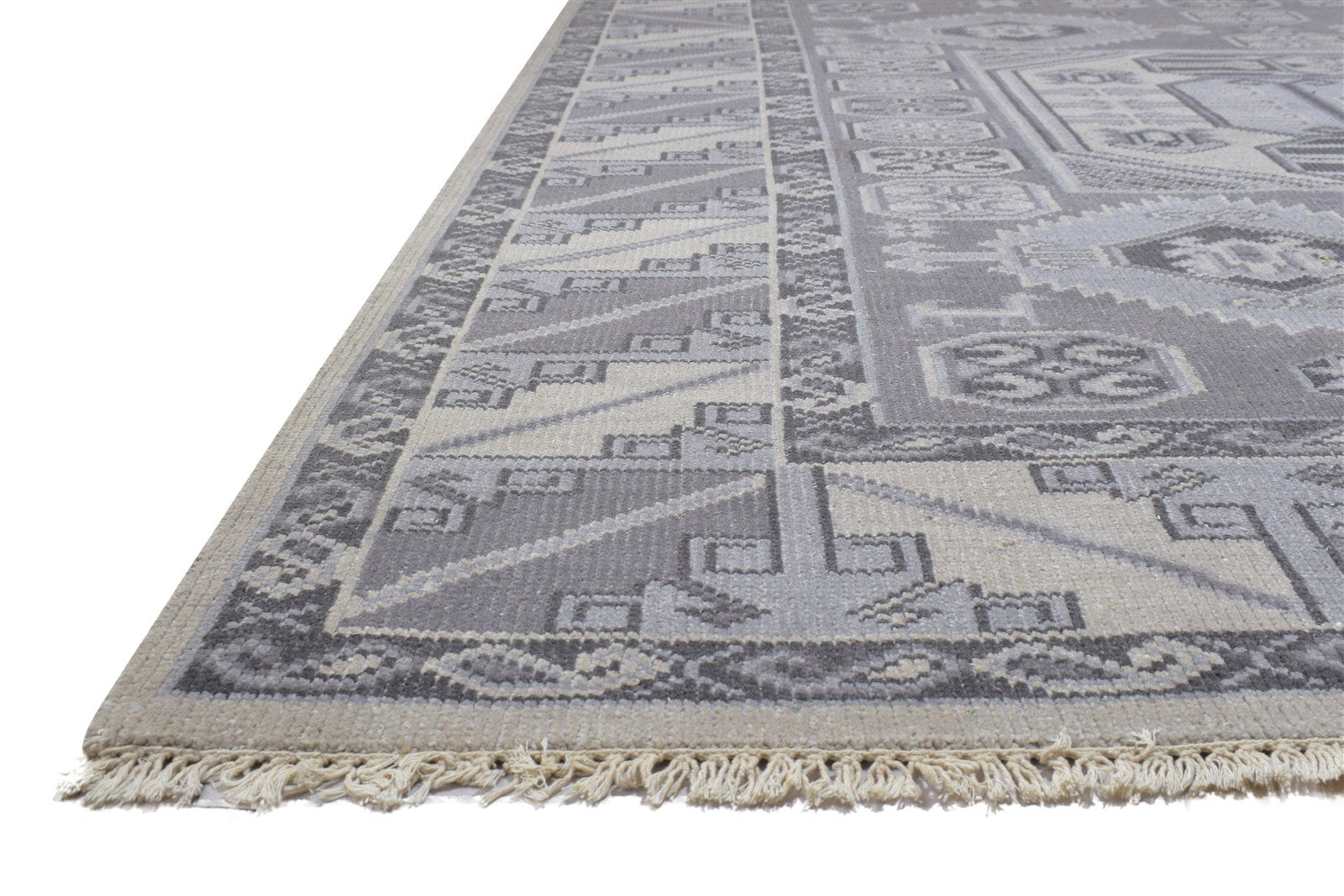 Hand Knotted Dark Grey Wool Rug 8' X 10' Persian Khotan Oriental Large Carpet Area Rug