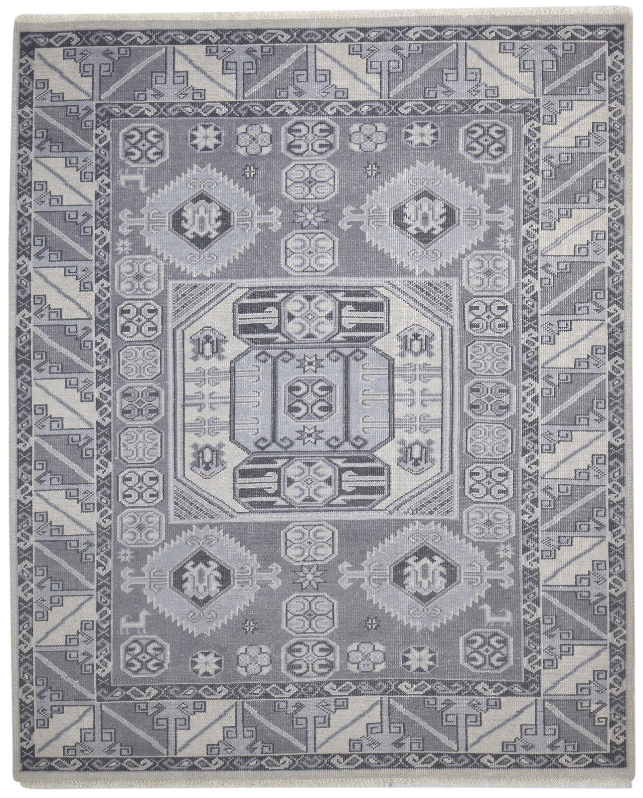 Hand Knotted Dark Grey Wool Rug 8' X 10' Persian Khotan Oriental Large Carpet Area Rug