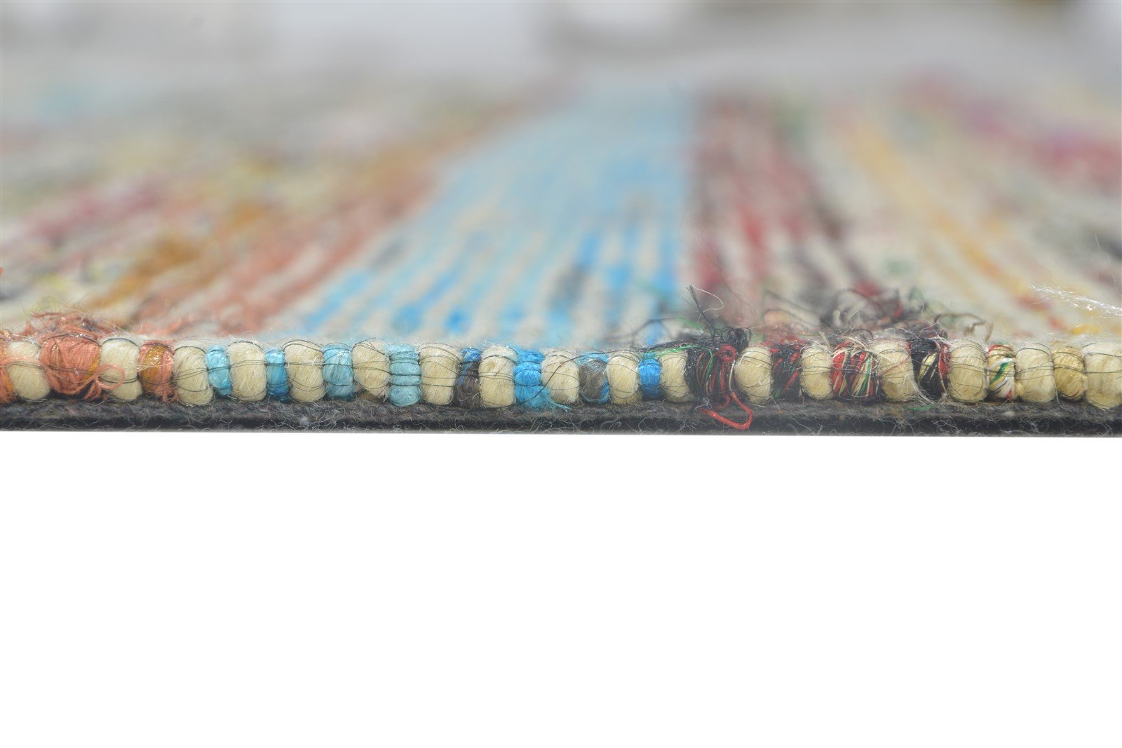 Jacquard Loom Colorful Wool / Silk Rug 5X7 Modern Bohemian Striped Room Size Area Rug