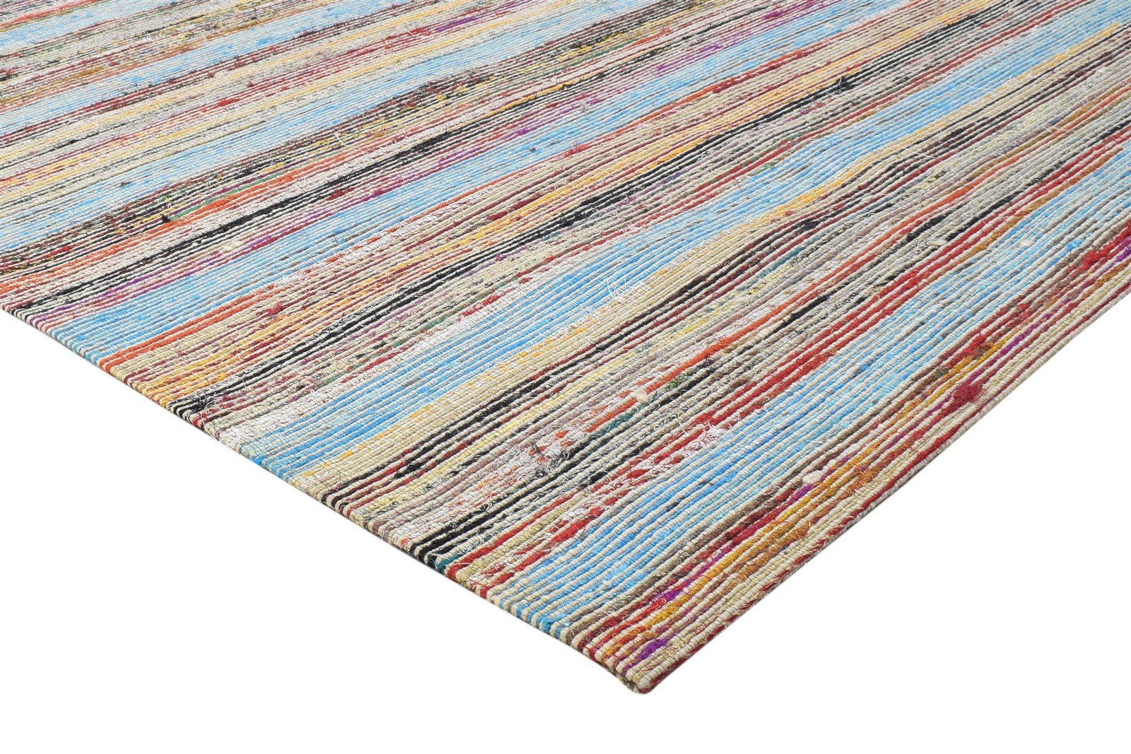 Jacquard Loom Colorful Wool / Silk Rug 5X7 Modern Bohemian Striped Room Size Area Rug