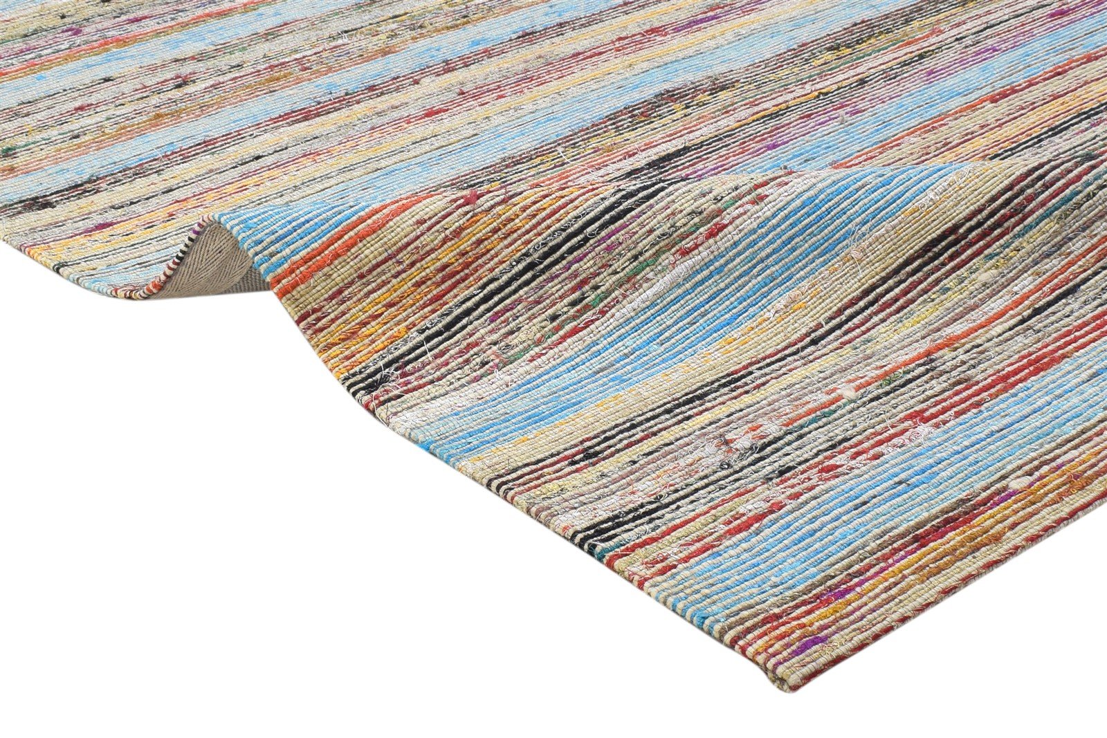 Jacquard Loom Colorful Wool / Silk Rug 5X7 Modern Bohemian Striped Room Size Area Rug
