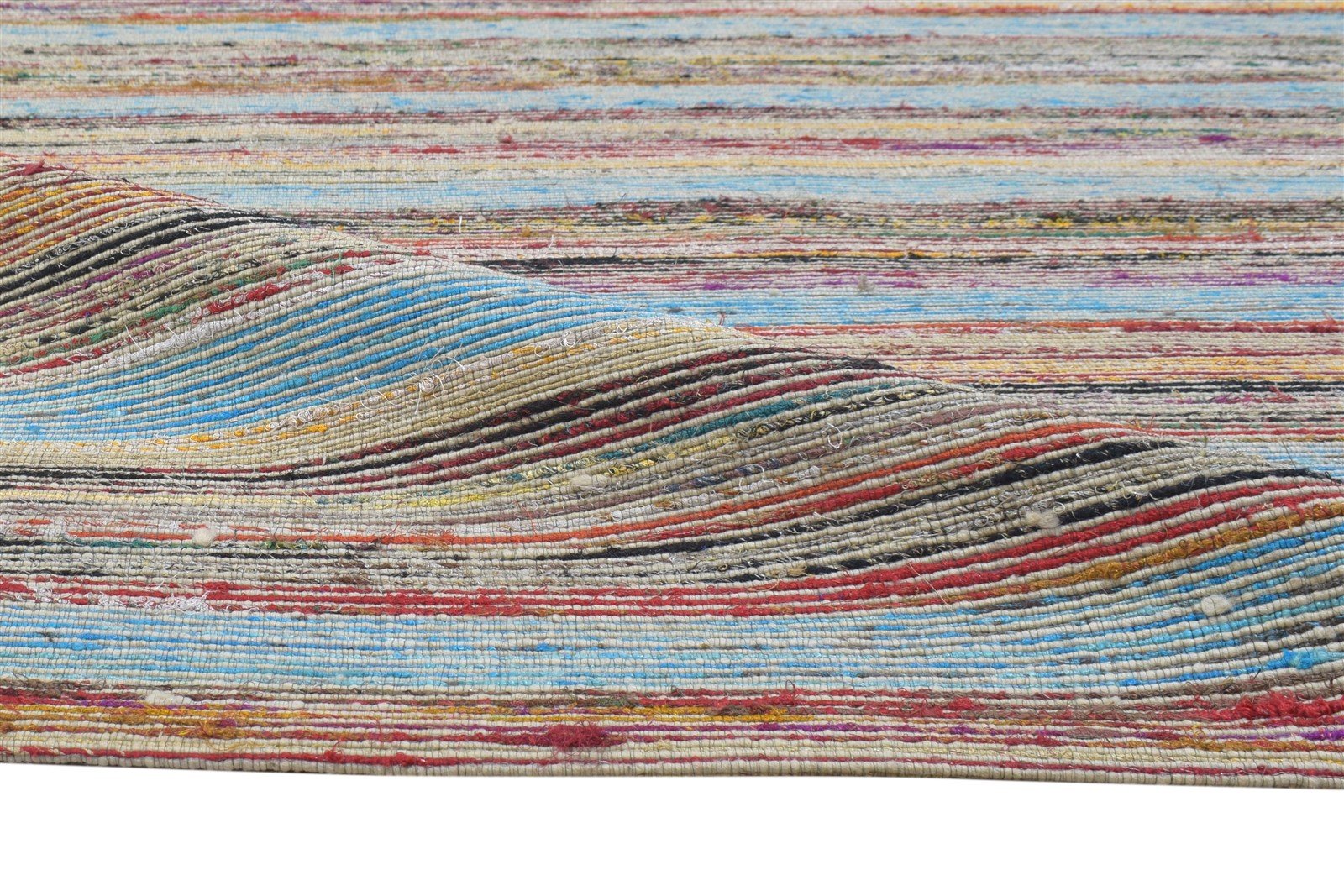 Jacquard Loom Colorful Wool / Silk Rug 5X7 Modern Bohemian Striped Room Size Area Rug
