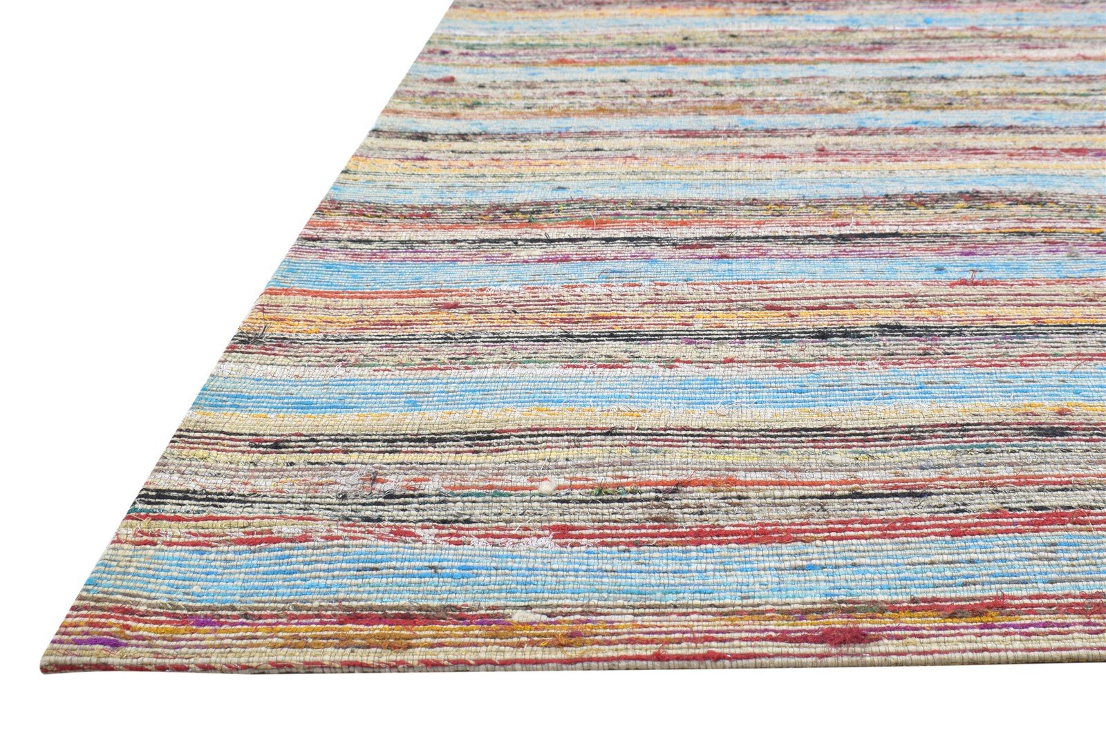 Jacquard Loom Colorful Wool / Silk Rug 5X7 Modern Bohemian Striped Room Size Area Rug