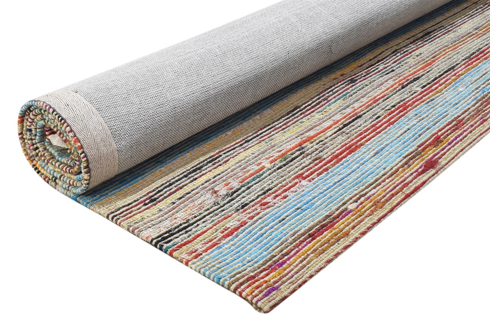 Jacquard Loom Colorful Wool / Silk Rug 5X7 Modern Bohemian Striped Room Size Area Rug