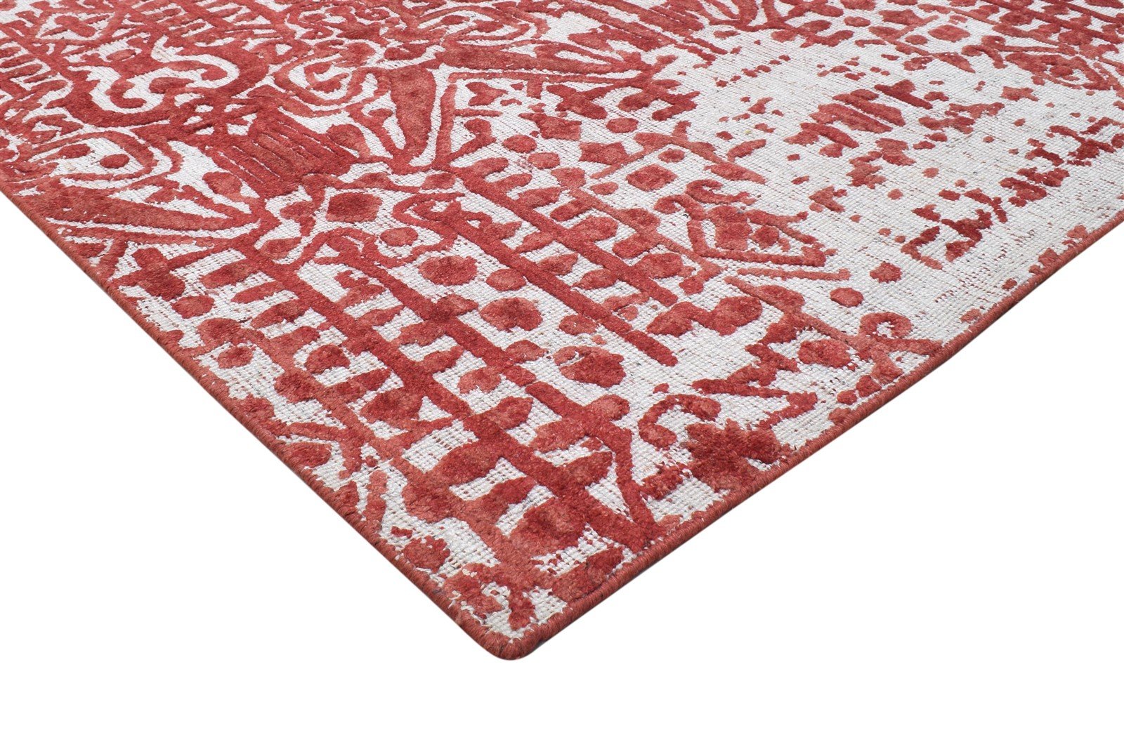 Red Silk Rug 5' X 8' Modern Jacquard Loom Indian Abstract Room Size Carpet Area Rug