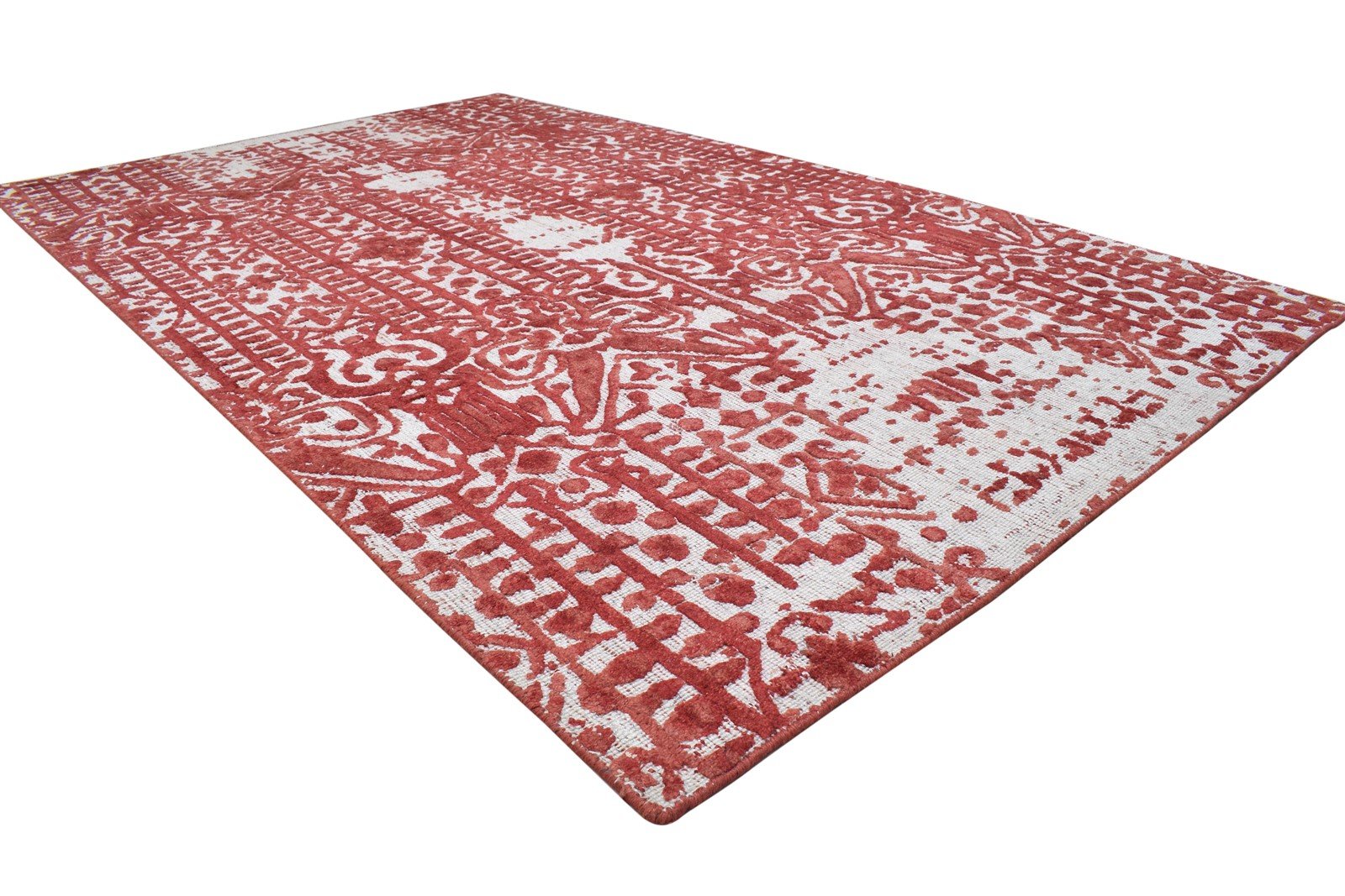 Red Silk Rug 5' X 8' Modern Jacquard Loom Indian Abstract Room Size Carpet Area Rug
