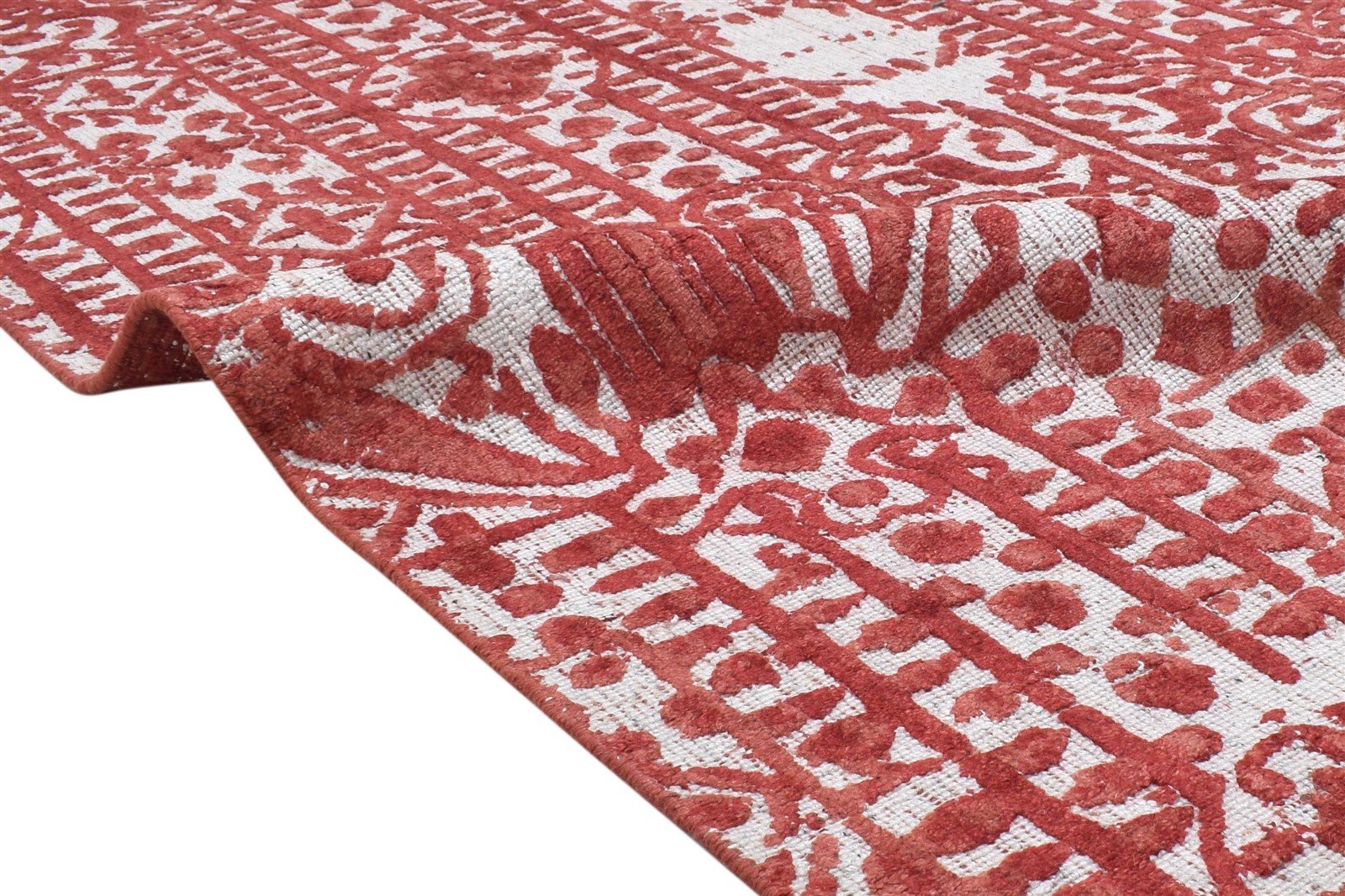 Red Silk Rug 5' X 8' Modern Jacquard Loom Indian Abstract Room Size Carpet Area Rug