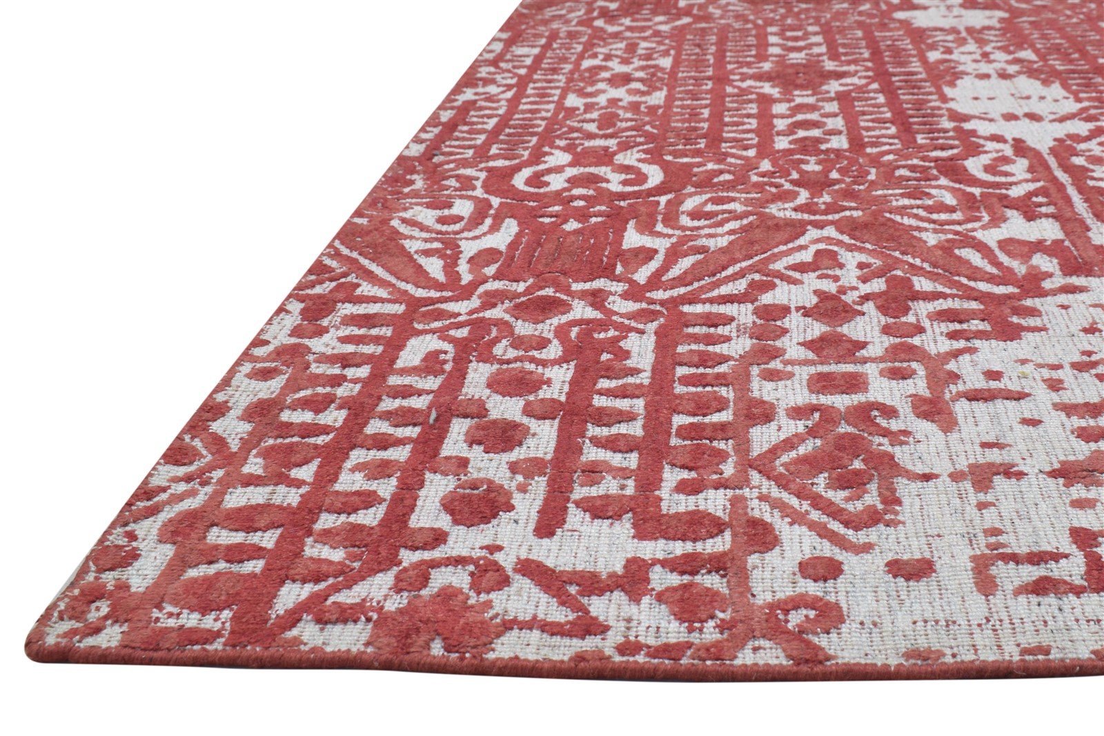 Red Silk Rug 5' X 8' Modern Jacquard Loom Indian Abstract Room Size Carpet Area Rug