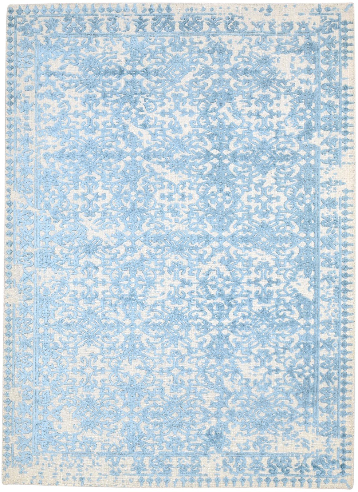 5' X 7' Rug Wool Blue Modern Hand Woven Indian Abstract Room Size Carpet Area Rug